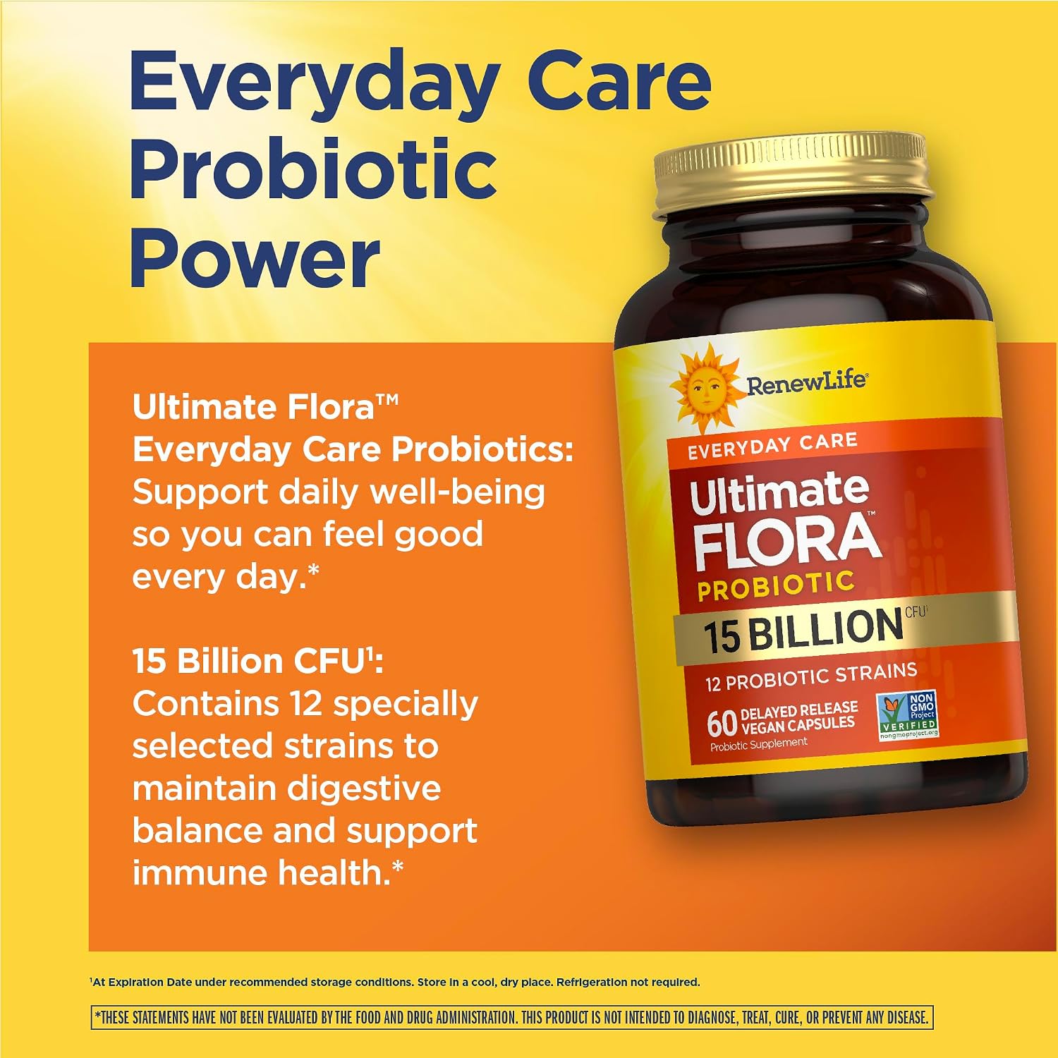 Renew Life Ultimate Flora Probiotic 15 Billion CFU | 30 Delayed Release Vegan Capsules Go Pack | Everyday Care Formula | Dairy, Soy, and Gluten Free Supplement