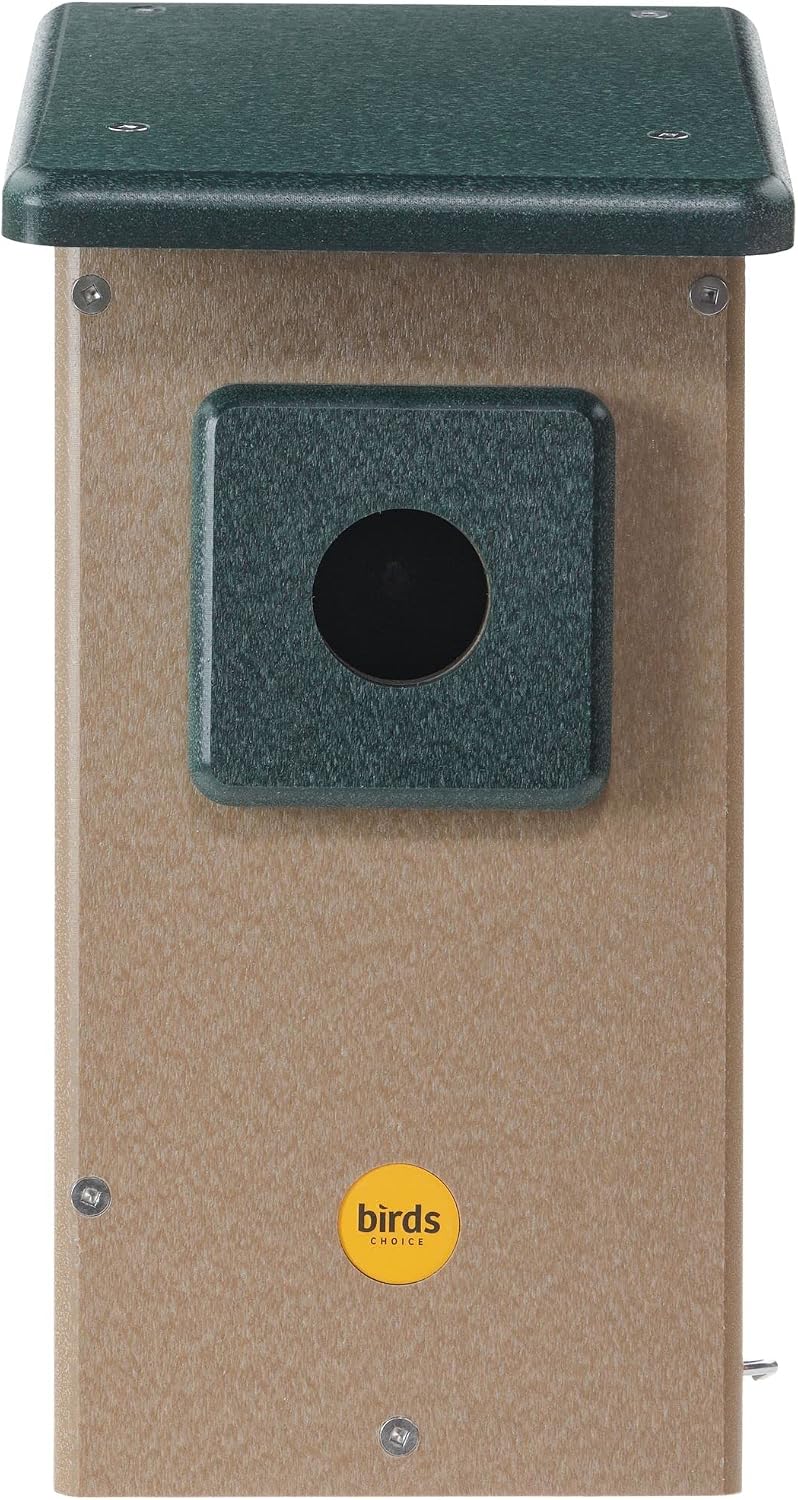 Birds Choice Ultimate Bluebird House, 1.5" Hole | Taupe & Blue | Durable Recycled Plastic Nesting Box, Weather-Resistant for Backyard Bluebirds, 11in x 8.5in x 12.625in