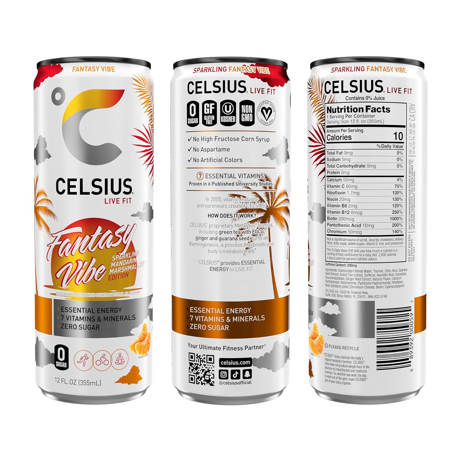 CELSIUS PEACH VIBE Sparkling White Peach, Sugar Free Energy Drink, 12 Fl Oz (Pack of 12)