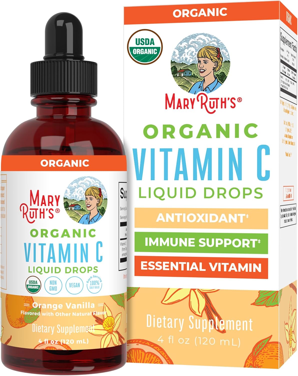 MARYRUTH'S Organic Vitamin C Supplement | Liquid Vitamin C Liquid Drops for Adults & Kids | Immune Support Supplement for Overall Health | Vegan