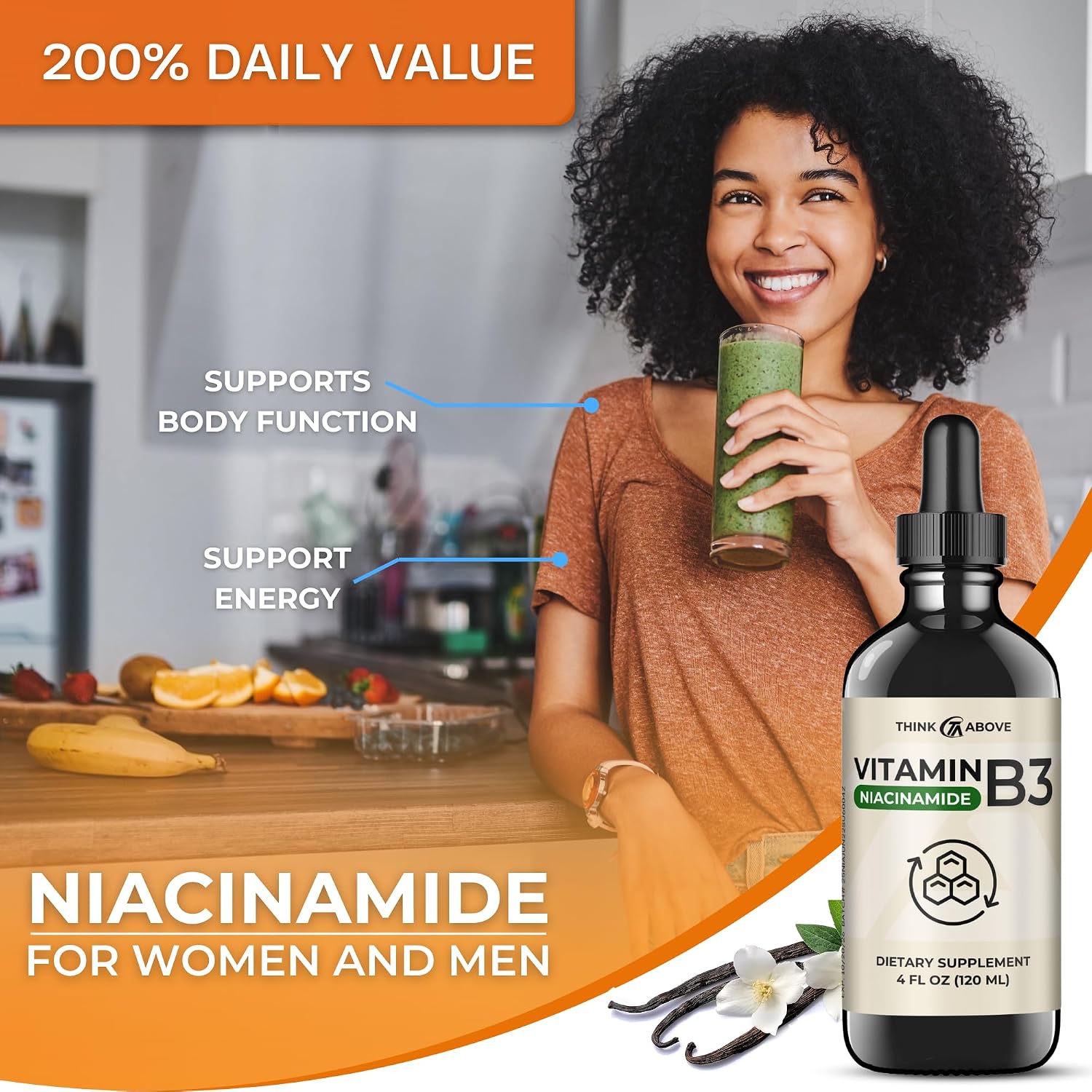 Think Above Vitamin B3 Niacinamide Liquid - Non Flush Form of B3 Niacin - Convenient Vitamin B3 Niacinamide Drops for Women and Men - Easy to