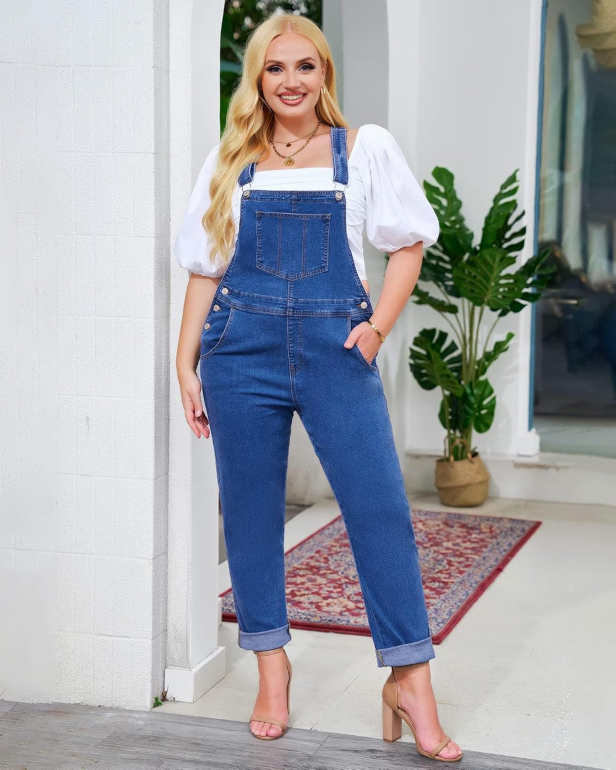 Vetinee Womens Classic Adjustable Straps Pockets Denim Bib Overalls Jeans Pants