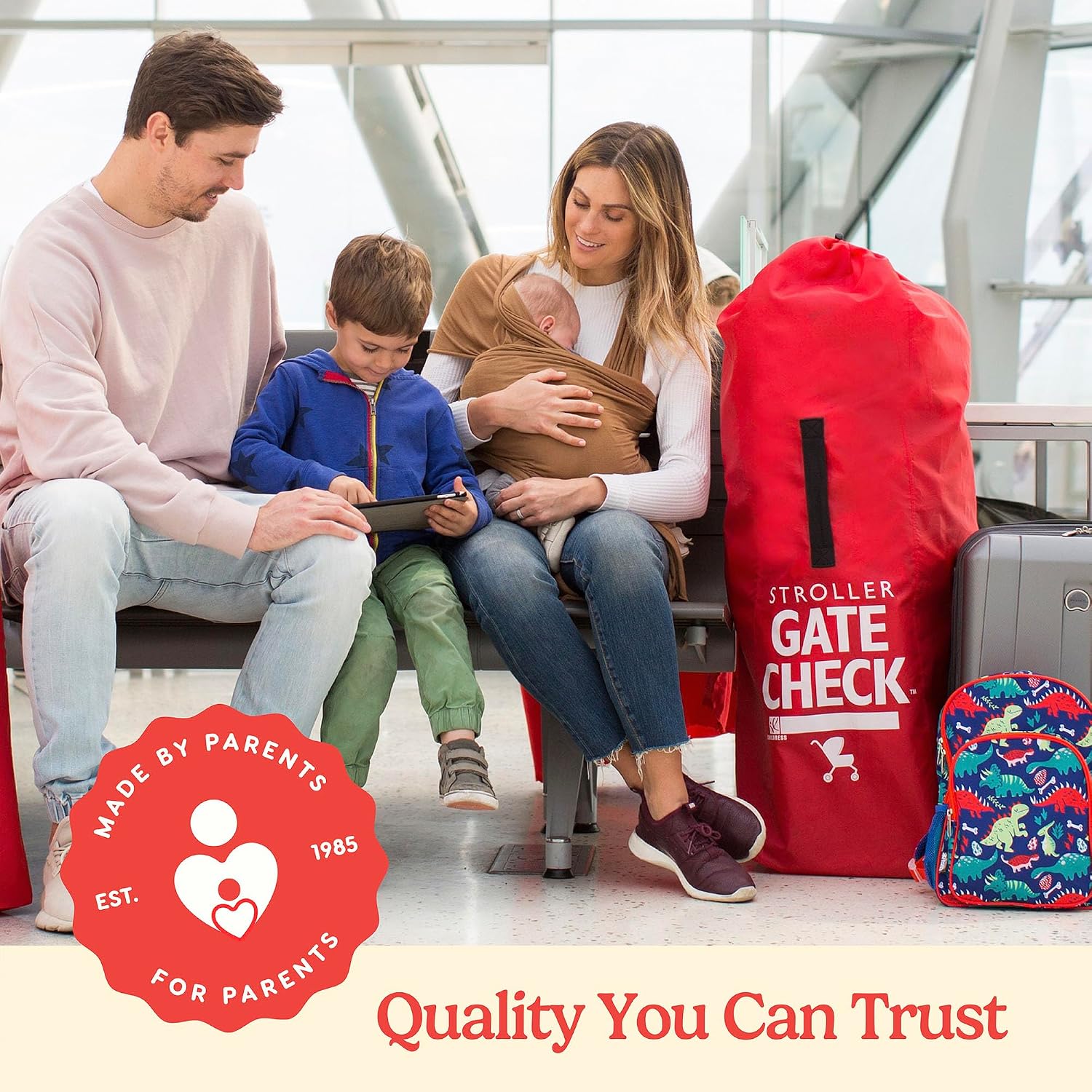 J.L. Childress Gate Check Bag for Umbrella Strollers - Travel Bag for Airplane, Fits Most Single Umbrella Baby Strollers, Airport Accessories for Gate Check, Flying Essentials - Red