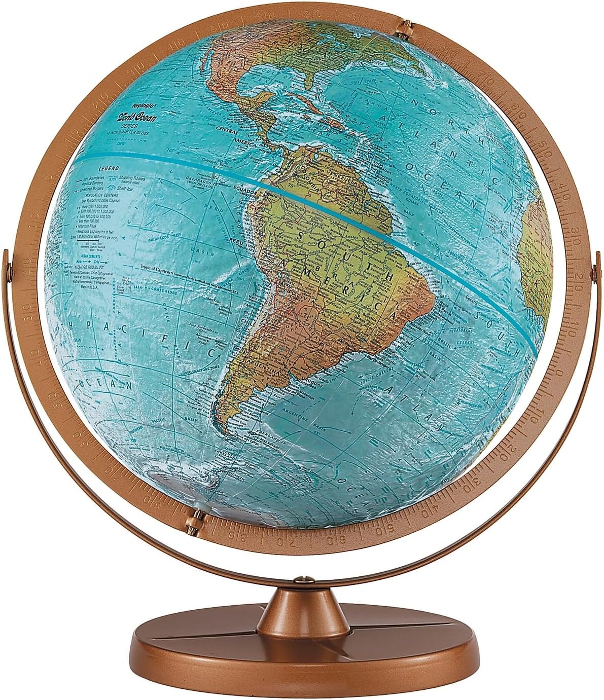 Atlantis 12" Diameter Globe, USA Cartography with Ocean and Mountain Relief and Sturdy Metal Base. True to its name