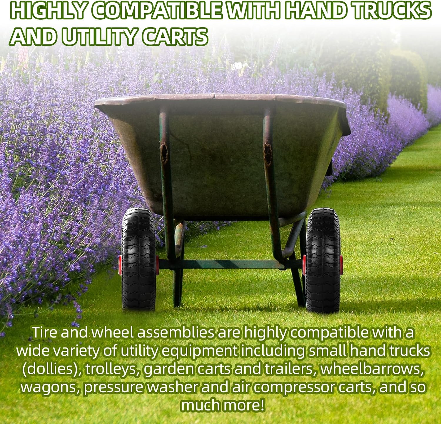 AR-PRO (2-PACK) 4.80/4.00-8" Tire and Wheel, 16" Pneumatic Tire Wheels with 3/4" Bearings and 3" Centered Hub for Wheelbarrow, Hand Truck