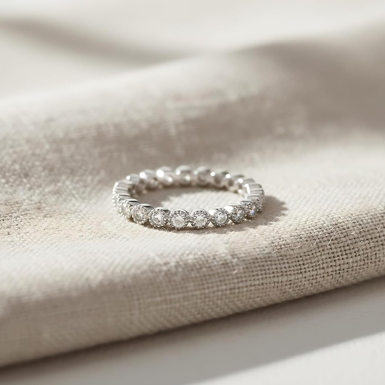 SILVERCLOSEOUT Rhodium Plated Sterling Silver Cz Cubic Zirconia Stackable Womens Eternity Band Promise Ring for Ladies (Size 4-11)