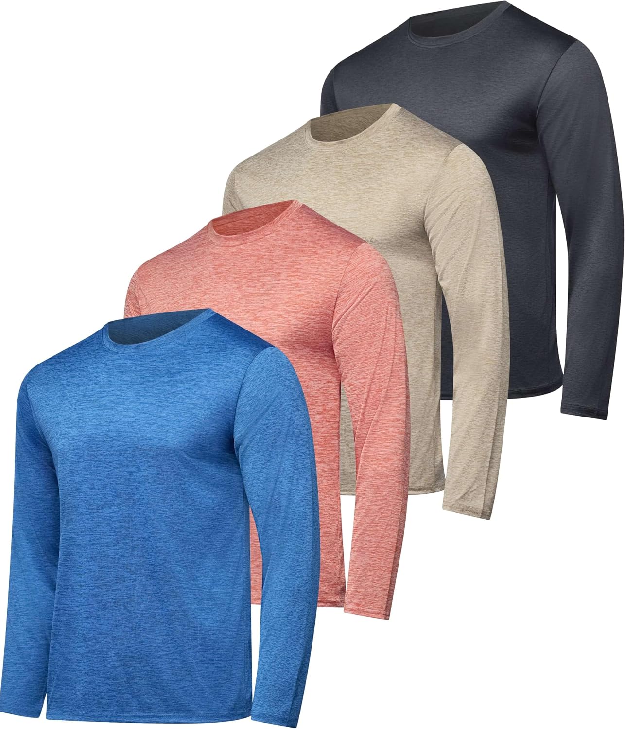 4 Pack Men's Dry Fit Long Sleeve Workout Shirts Gym Athletic Tee Fishing