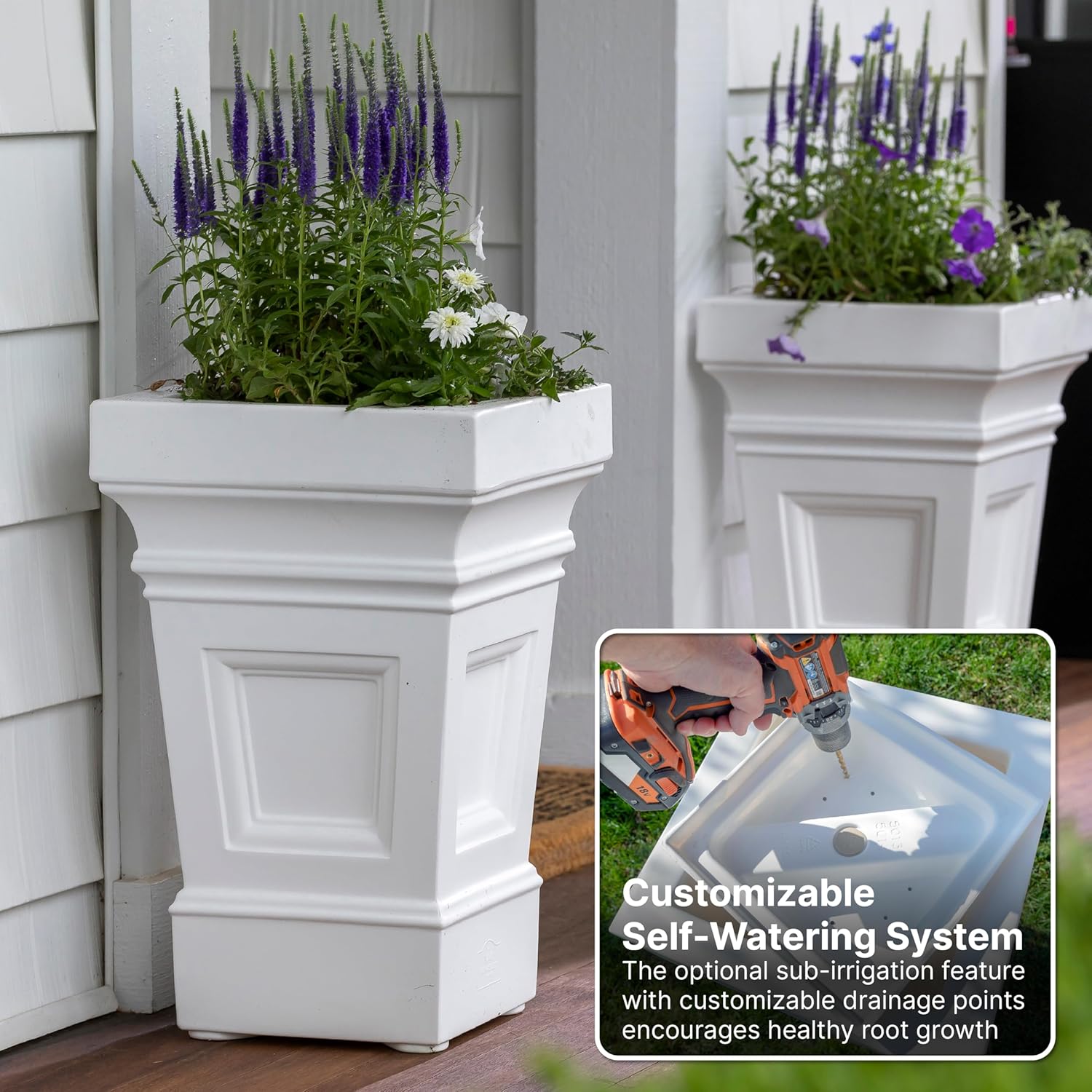 Step2 Atherton Square Planter, Large Planters for Outdoor Plants, Gardening and Flower Pot for Patio or Porch, Efficient Drainage, Durable Plastic