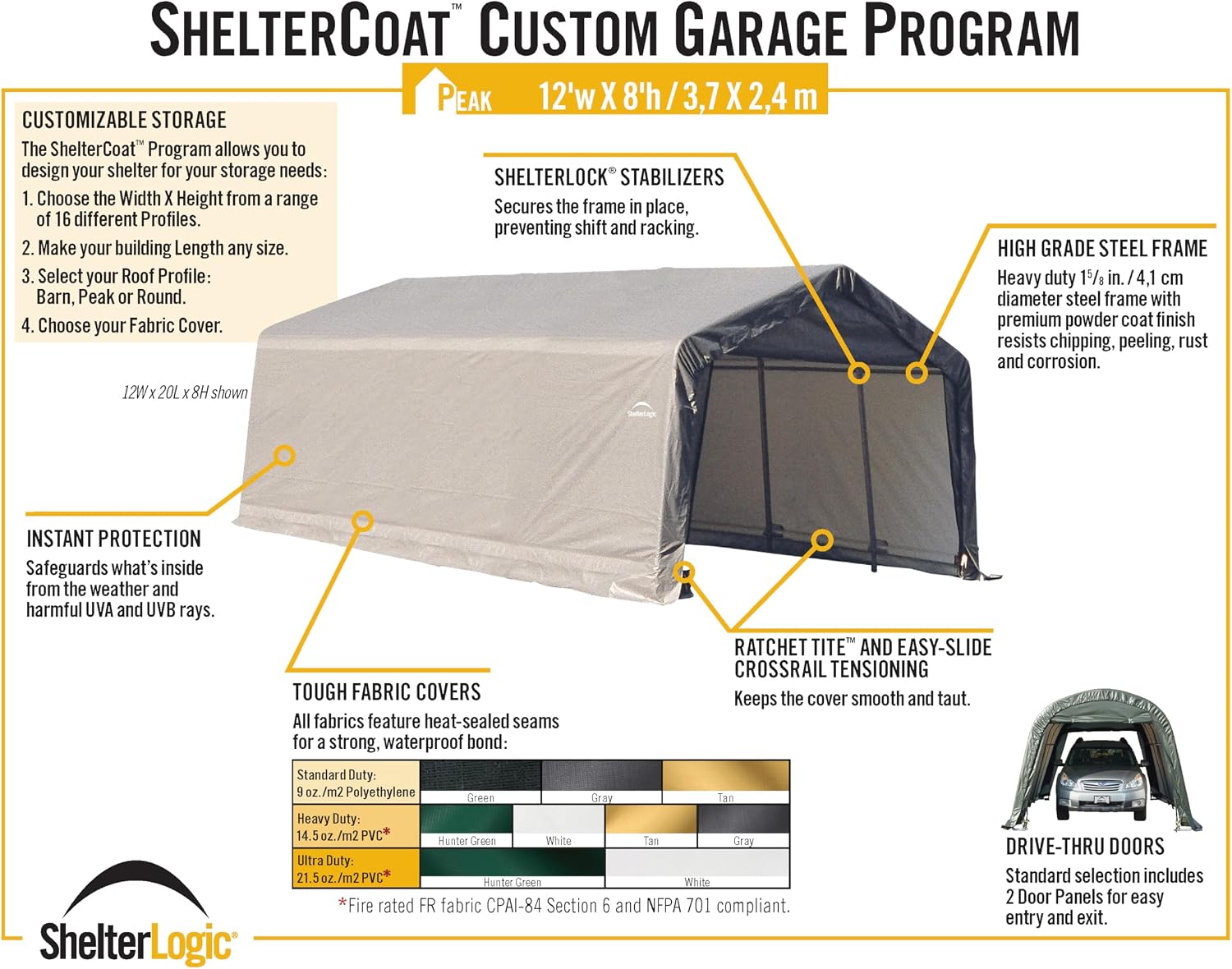 ShelterLogic 72444 Green 12'x24'x8' Peak Style Shelter