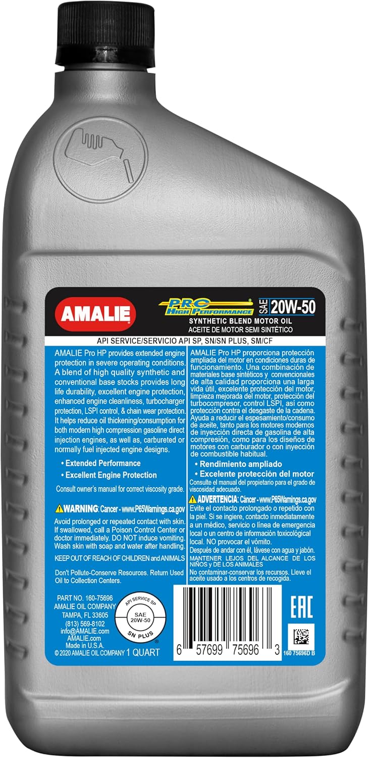 Pro High Performance Synthetic Blend 15W-50 Motor Oil (160-75636-56) 1 Quart Bottle, Pack of 12 | Made in USA