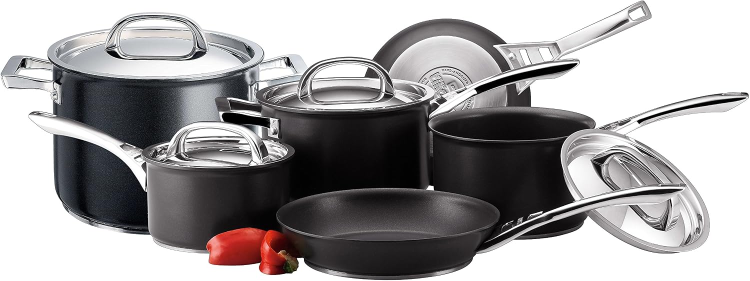 Circulon Infinite Induction Hob Pan Set - 6 Piece Non Stick Pots and Pans Sets with Stainless Steel Lids & Handles, Premium Dishwasher Safe Cookware, Black