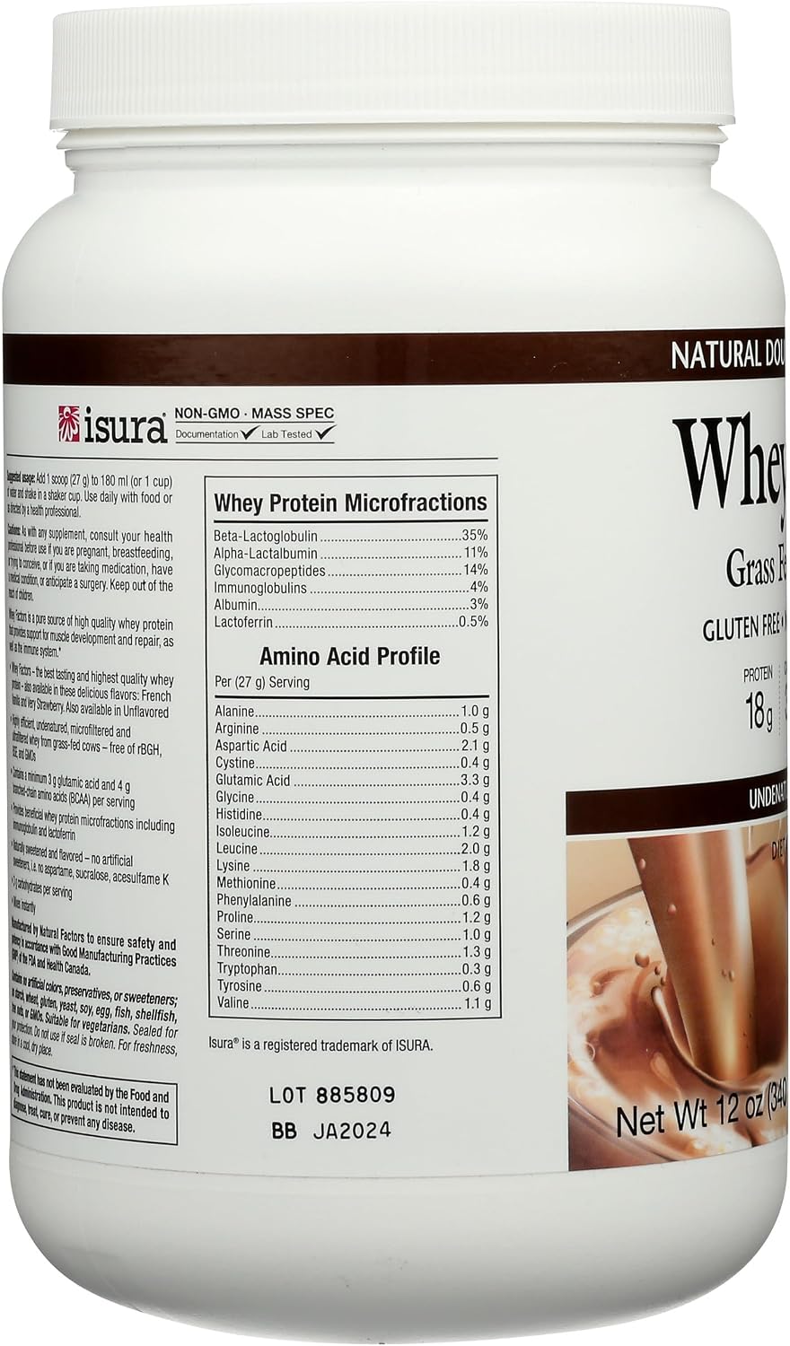 Whey Factors by Natural Factors, Grass Fed Whey Protein Concentrate, Aids Muscle Development and Immune Health, Unflavored, 2 lb