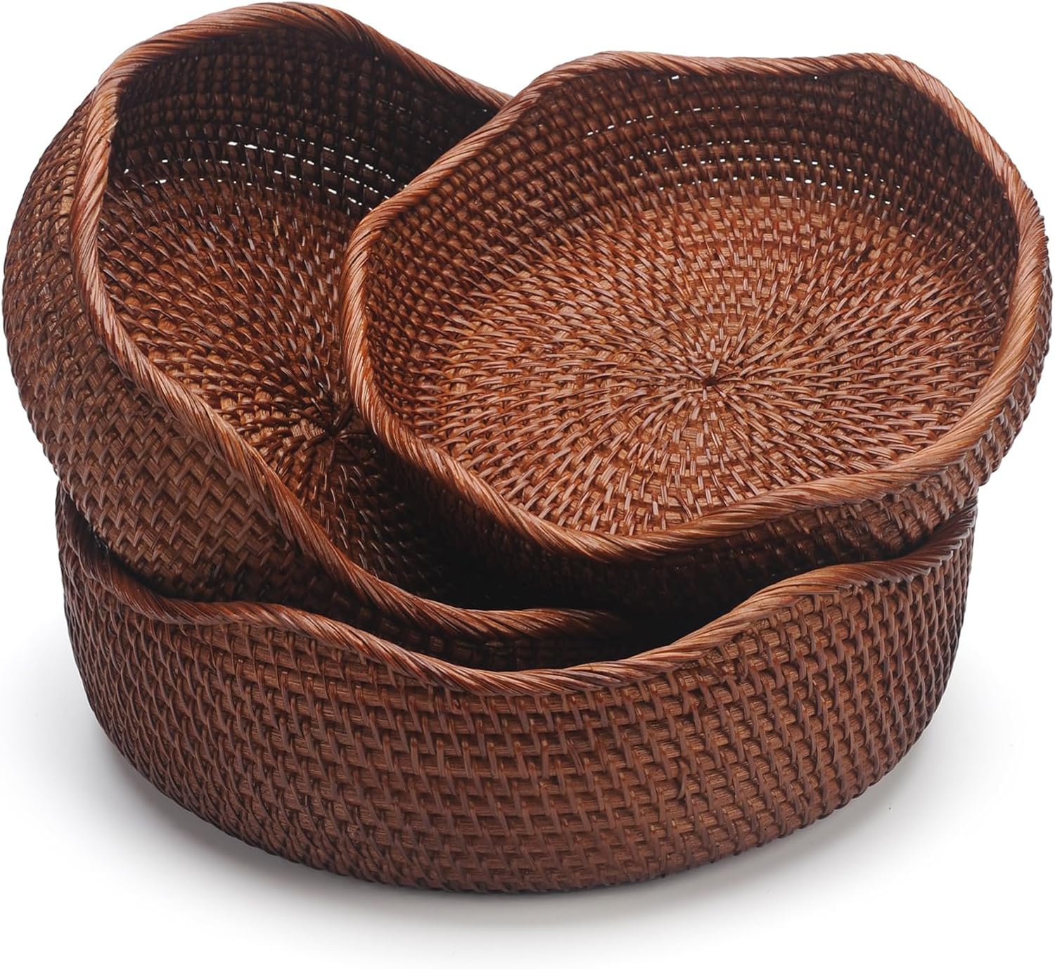 YANGQIHOME Rattan Bread Basket, Round Fruit Baskets, Wicker Storage Bowls, Natural Woven Serving Basket Bowls