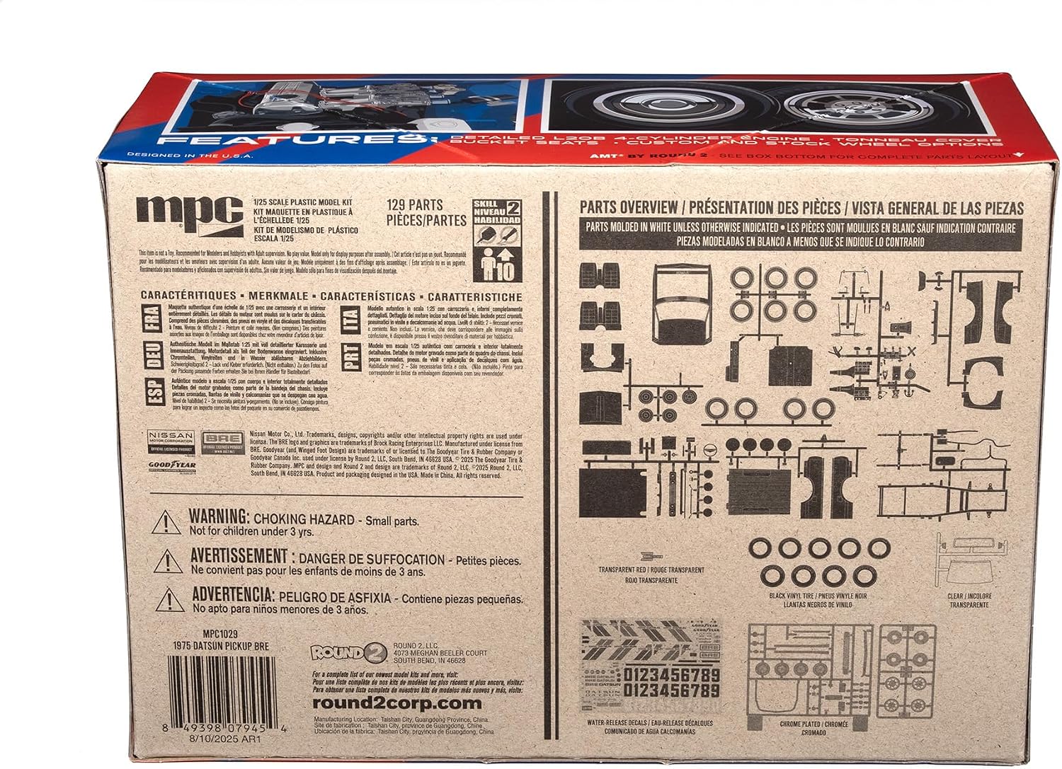 MPC 1975 Datsun Pickup BRE Model Kit – 1:25 Scale Plastic Truck Model, Wide-Body Racer or Stock Build, 129 Parts