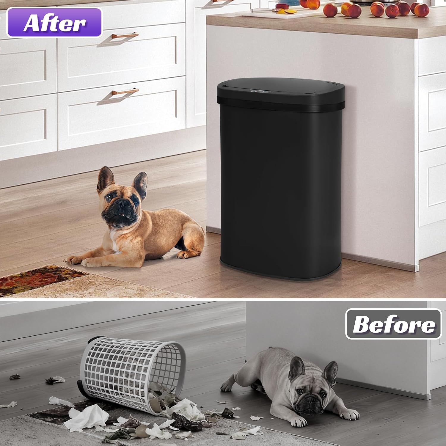 13 Gallon Touch-Free Automatic Stainless-Steel Trash Can Garbage Can Metal Trash Bin with Lid for Kitchen Living Room Office Bathroom, Electronic Motion Sensor Automatic Closure & Opening