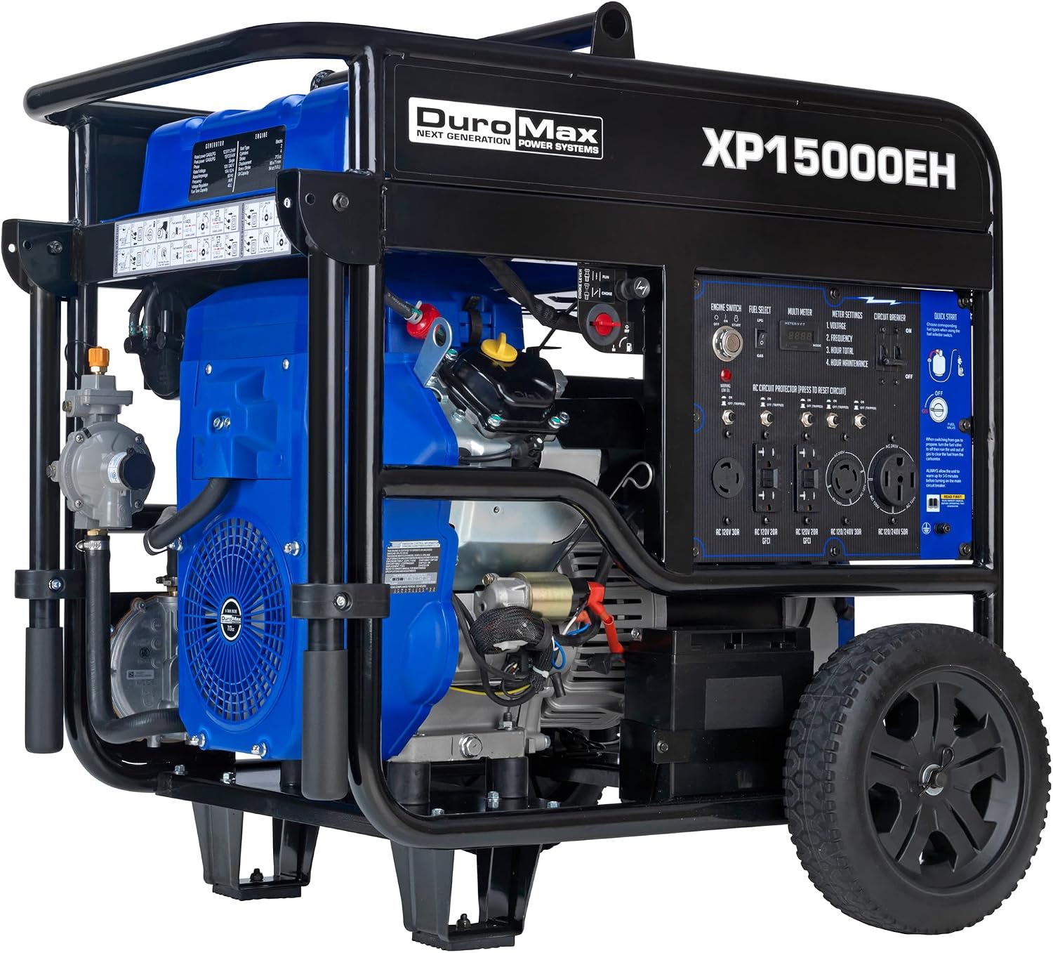 DuroMax XP12000EH 12,000-Watt Dual Fuel Portable Generator – Gas & Propane, Electric Start, Whole Home Backup Power, Transfer Switch Ready, RV & Emergency Ready