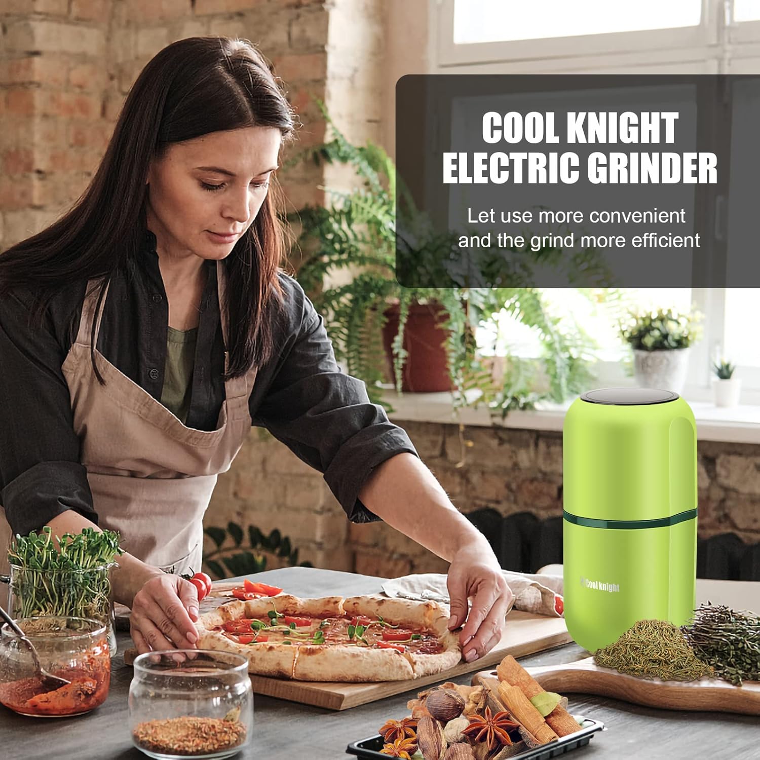 COOL KNIGHT Herb Grinder [large capacity/fast/Electric ]-Spice Herb Coffee Grinder with Pollen Catcher/- 7.5" (Black)
