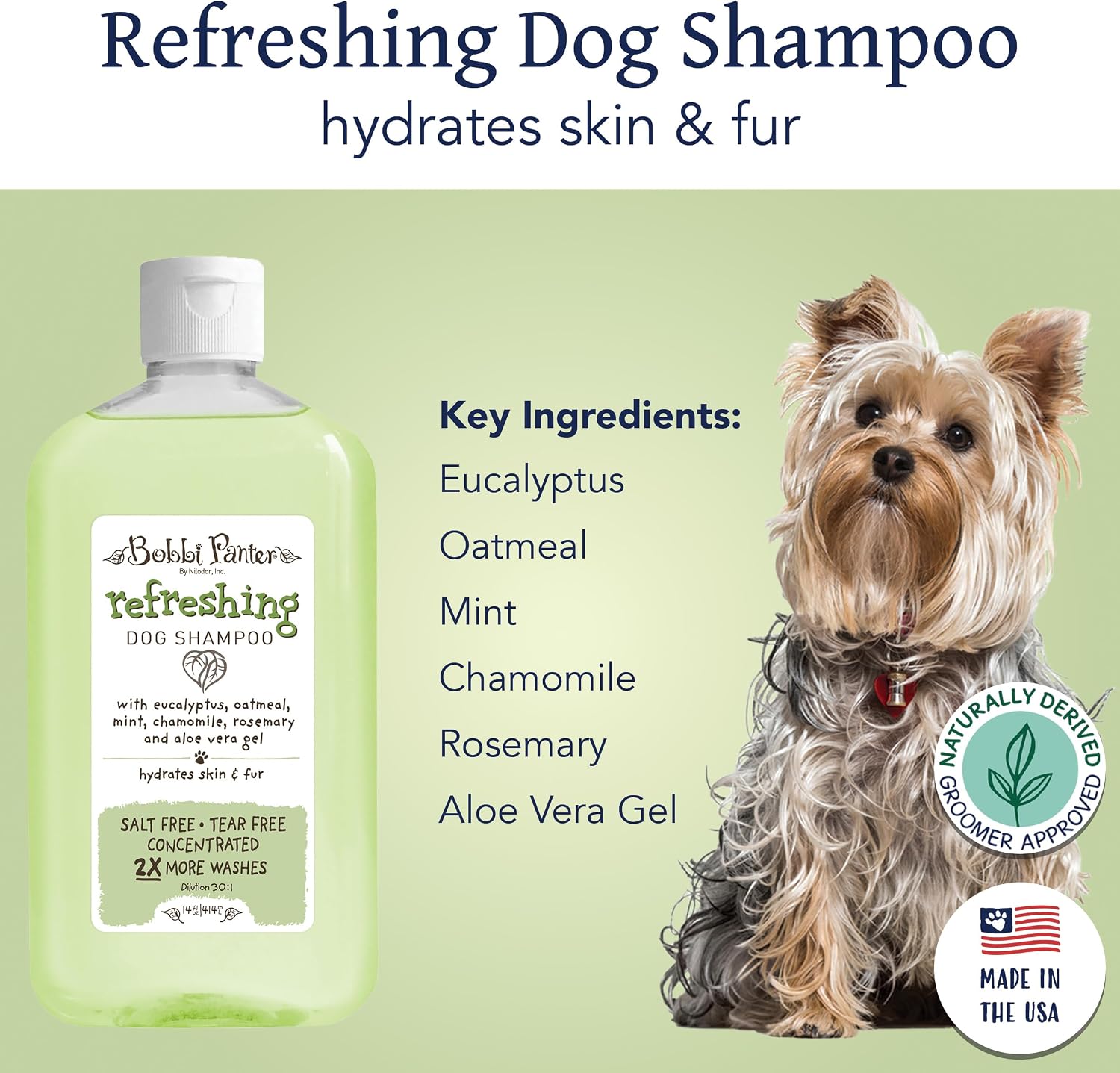 Bobbi Panter Soothing Dog Shampoo Tea Tree, Lavender, Cucumber & Oat Protein – Natural Formula for Sensitive Skin & Irritation Relief, Tear-Free, 30:1 Concentrate, Made in USA, 14 oz