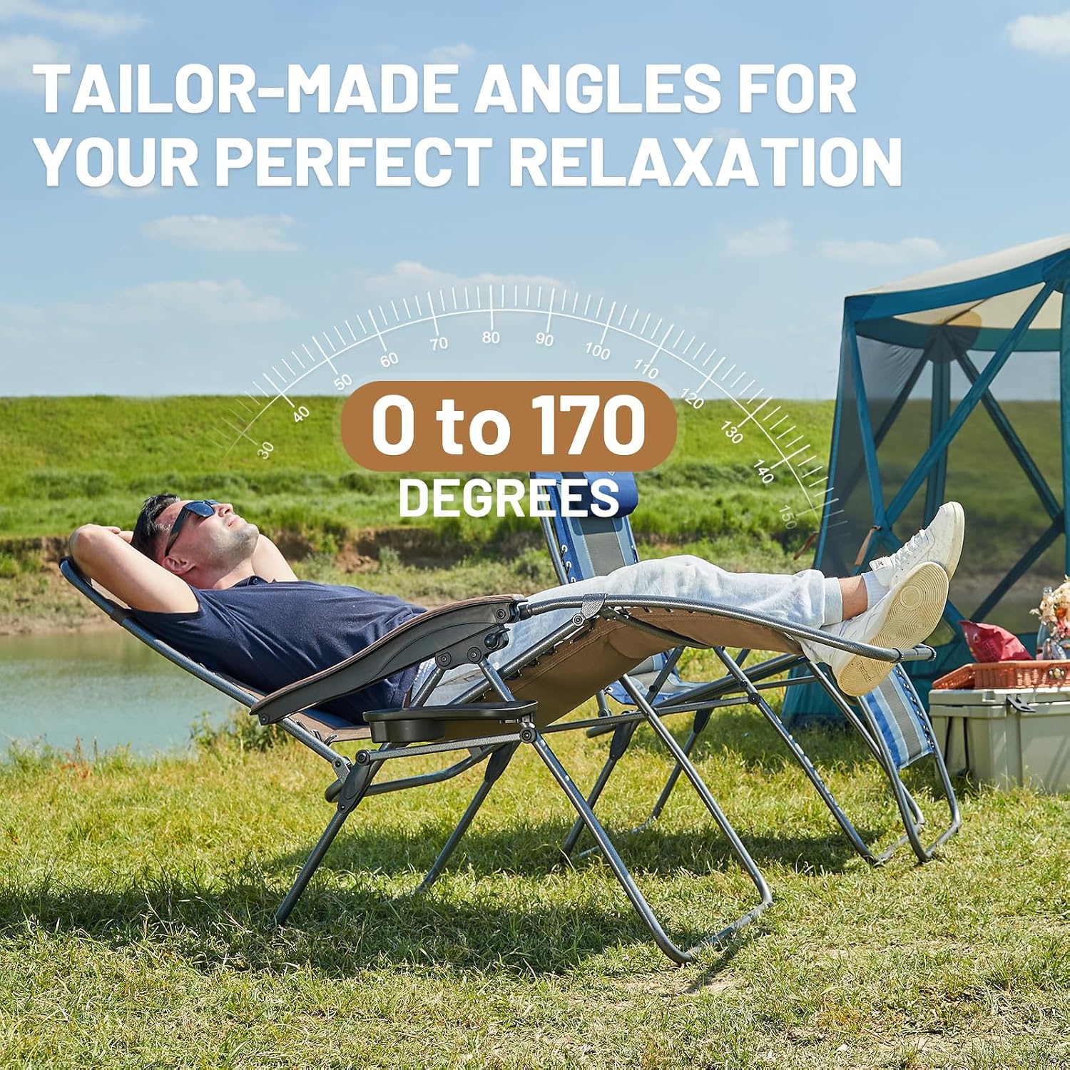 Timber Ridge Oversized Zero Gravity Chair, Padded Reclining Lounge Chair with Adjustable Headrest & Cup Holder, Heavy Duty Support 350 lbs