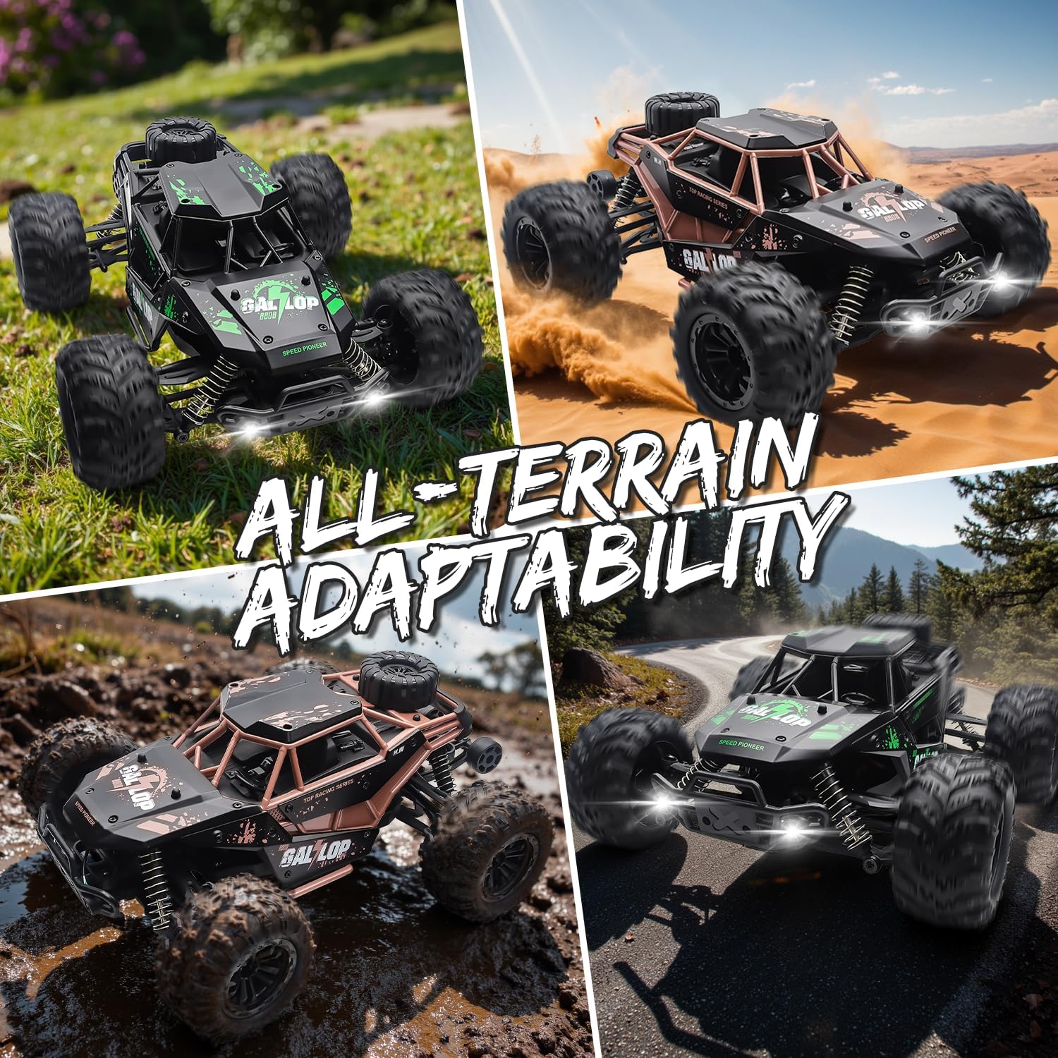 1:16 RC Cars for Adult,45km/h 4WD Off-Road Remote Control Car All-Terrain Fast RC Truck with Two 1500mAh Batteries
