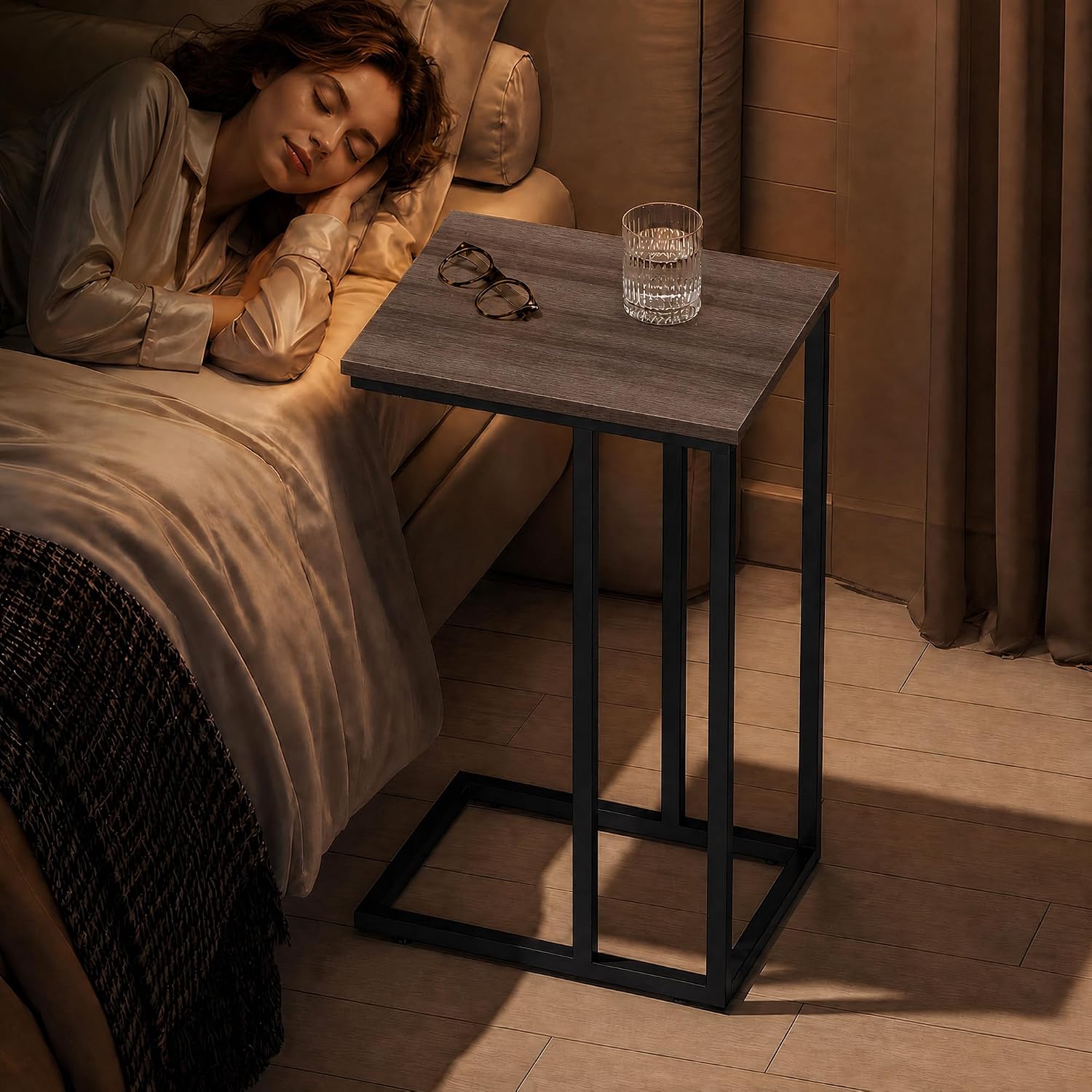 WLIVE C Shaped End Table, Small Side Tables for Sofa and Bed, Couch Table that Slides Under for Living Room, Bedroom, Home Office, Small Spaces