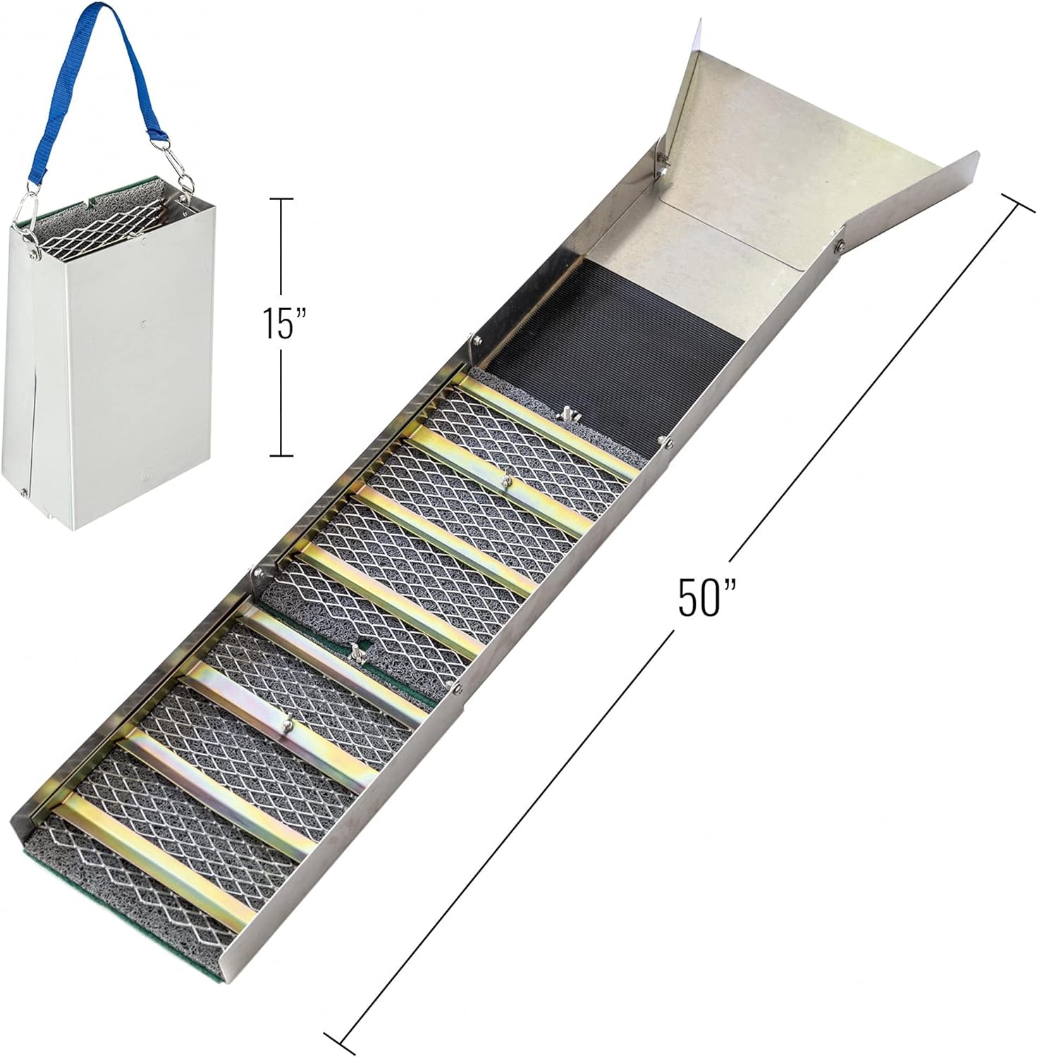 ASR Outdoor 50" Aluminum Folding Sluice Box for Gold Prospecting Backpack Set, Black