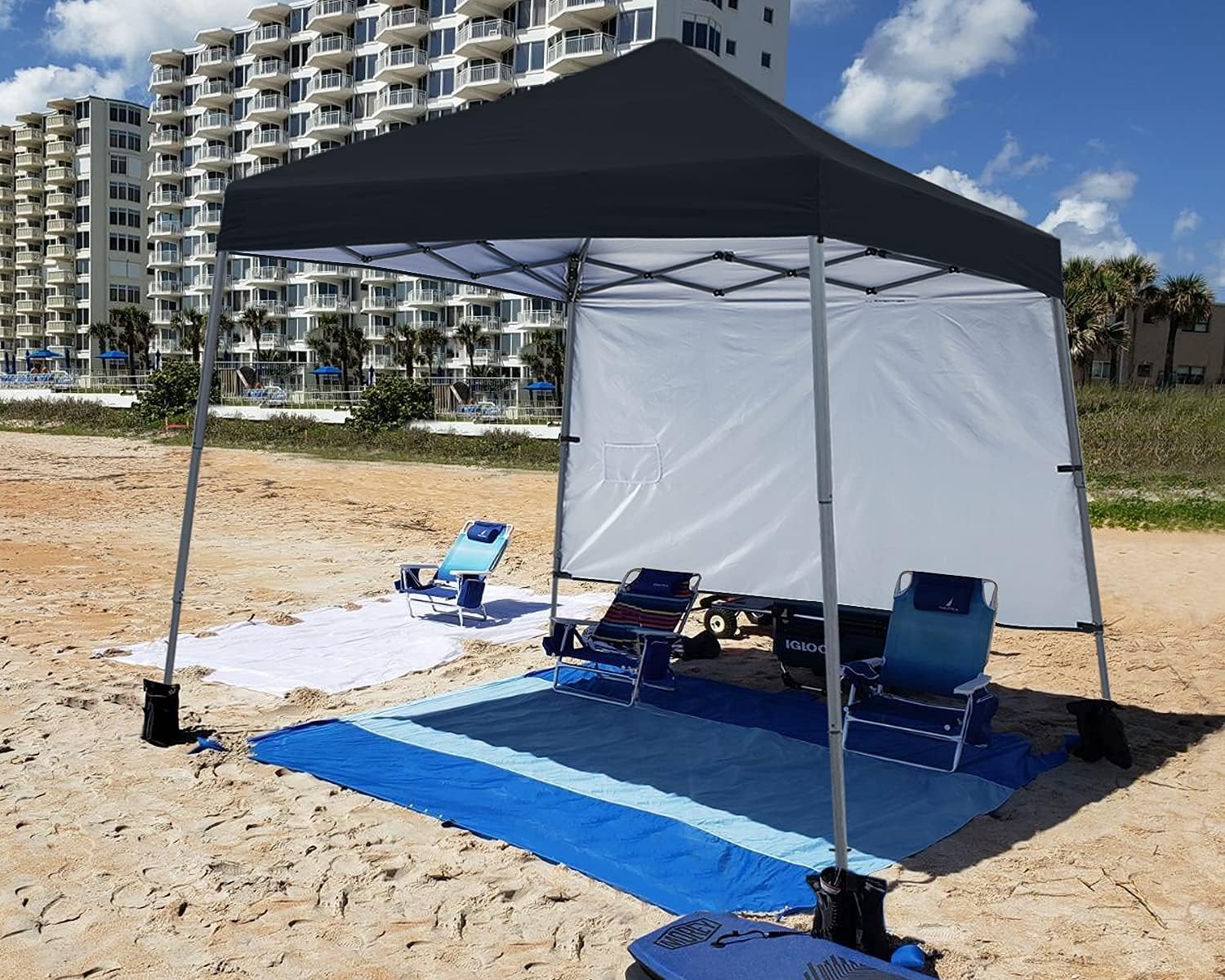ABCCANOPY Outdoor Pop Up Canopy 10x10 Beach Camping Canopy with 1 Sun Wall, Bonus Backpack Bag, Stakes and Ropes, Sky Blue | Backpack Carry Bag, Stakes & Guy Ropes Included, Easy Setup; For Beach, Camping, Backyard