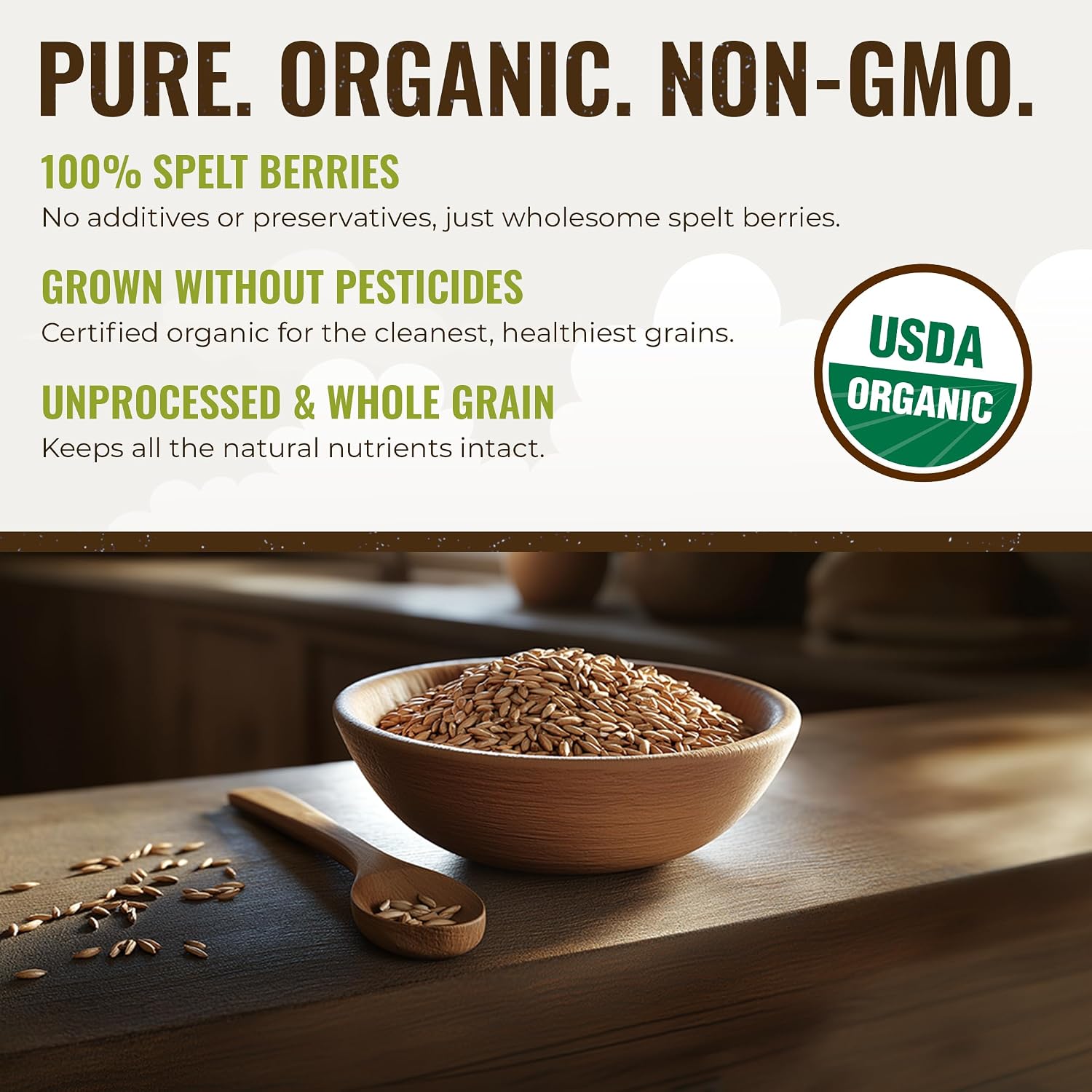 Grand Teton Ancient Grains - 100% Organic Spelt Berries, Whole Unmilled Spelt Berries, US-Grown Farro Organic Grain, Nutritious Baking Staple