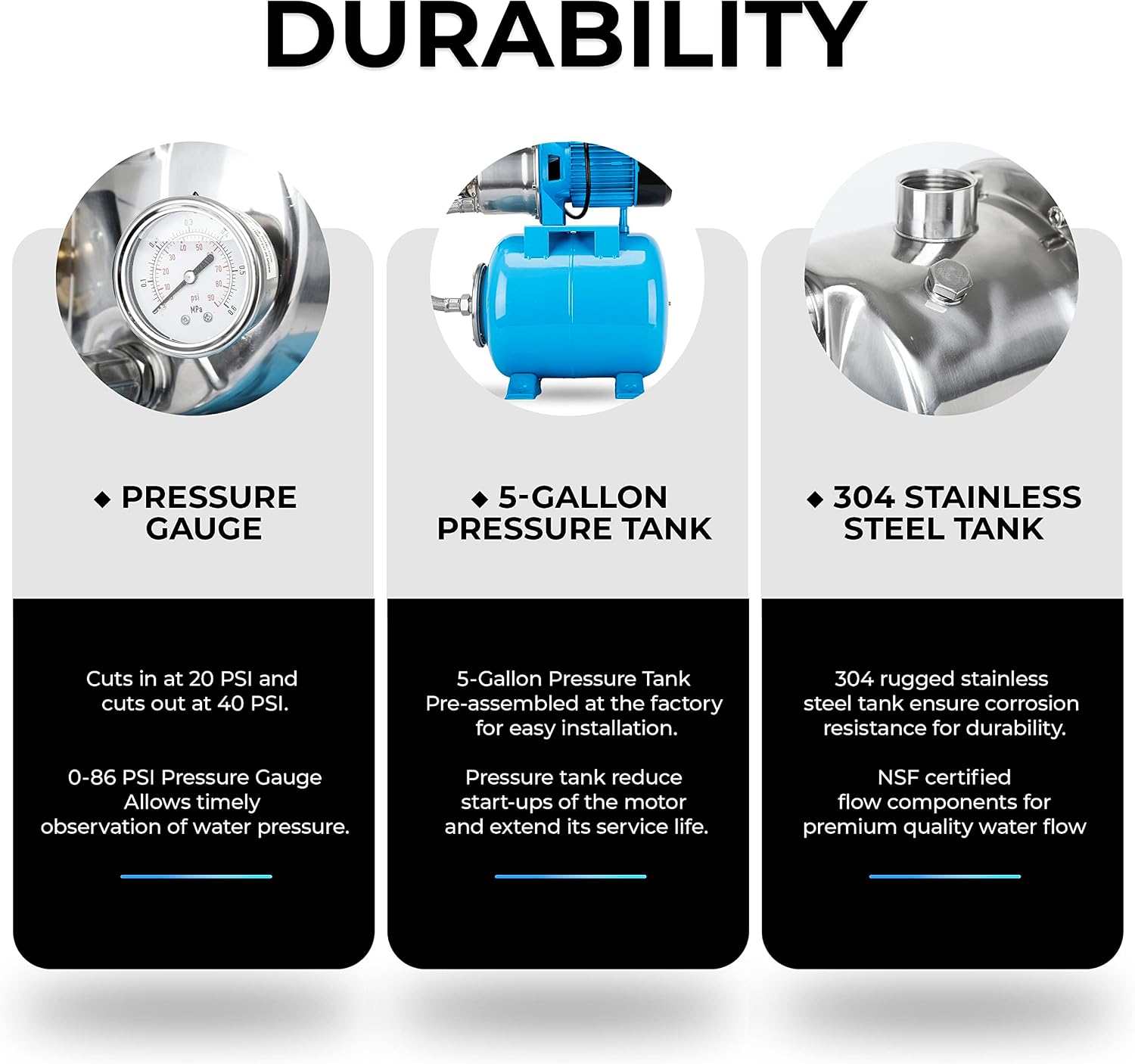 LEO Shallow Well Pump with Pressure Tank 1.5HP, Irrigation Jet Pump 1200 GPH Automatic Booster Sprinkler System,Stainless Steel Water Transfer Camp Pumps for Home, Garden, Lawn