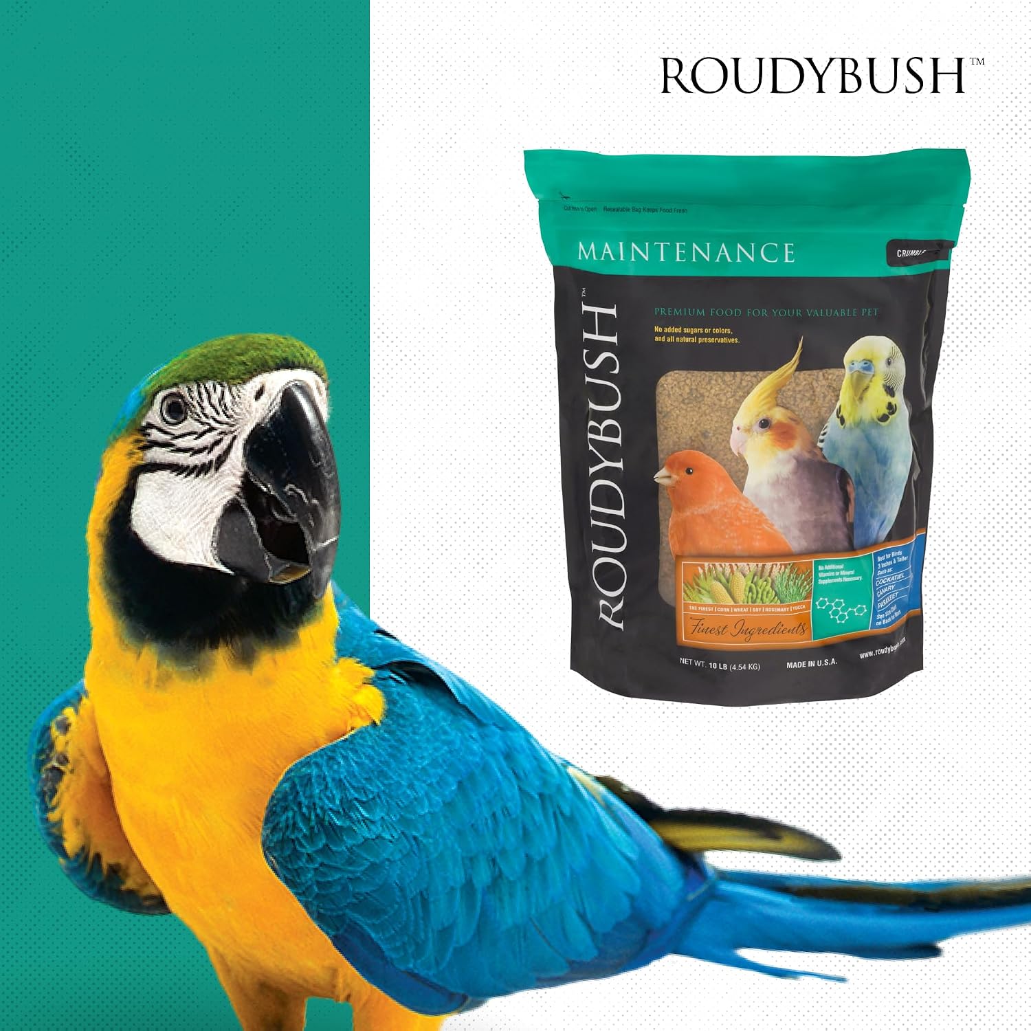RoudyBush Daily Maintenance Food for Birds - Scientifically Formulated Bird Feed - Bird Food Pellets w/Corn, Wheat, Soy & More - Nutritious & Healthy Feed for Birds (Mini, 44oz)