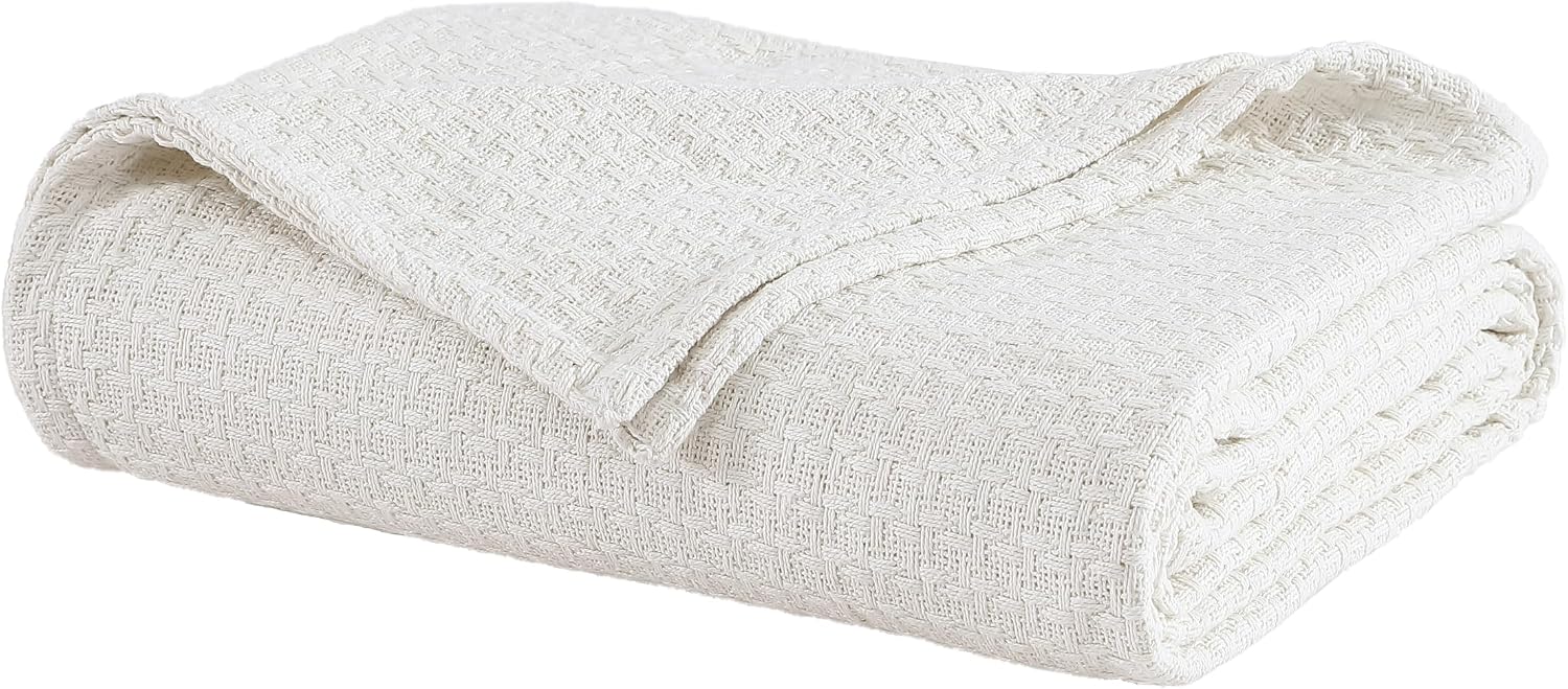 Grand Hotel Lightweight Full/Queen Blanket, 100% Cotton, Pearl Blue | All-natural yarn-dyed mercerized cotton is exceptionally durable, breathable and soft