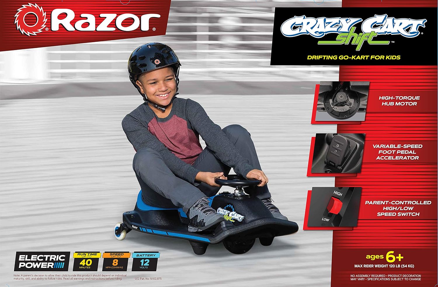 Razor Crazy Cart Shift Electric Go Kart for Kids Ages 6+ - 12V Drifting System, High/Low Speed Switch, Simplified Drifting, Riders up to 120 lbs