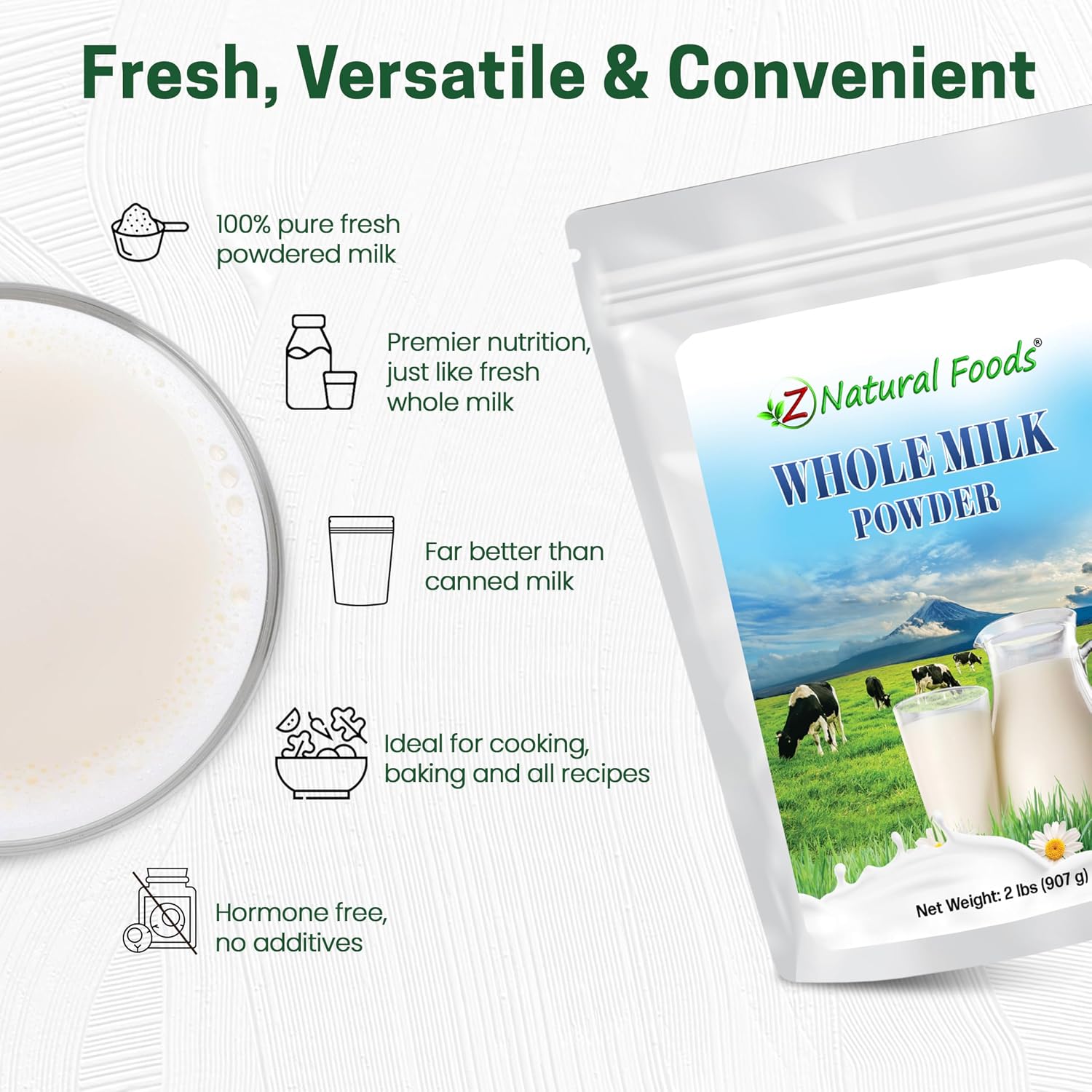 Z Natural Foods Premium Whole Milk Powder - Pasteurized Dry Milk, 5 lb