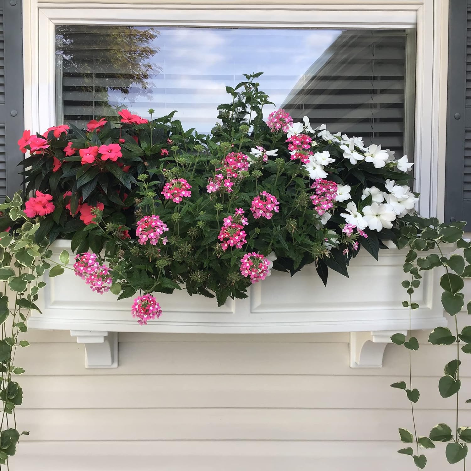 Mayne Nantucket 36in Self-Watering Rectangular Window Box Planter, White | Self-watering, All season, Fade resistant, Mounting brackets included, Built-in overflow, 15-year warranty