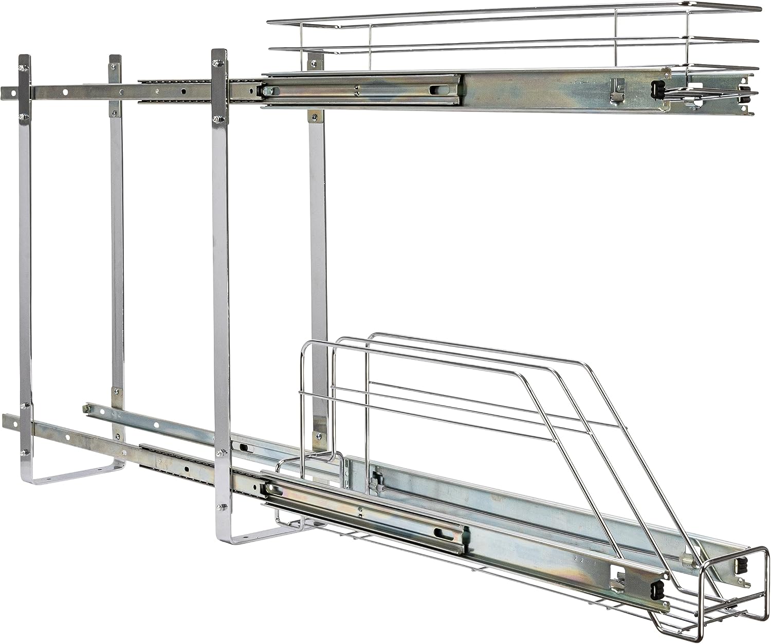 Household Essentials Glidez 2‑Tier Multipurpose Chrome‑Plated Steel Pull‑Out/Slide‑Out Under Cabinet Organizer, Chrome Finish