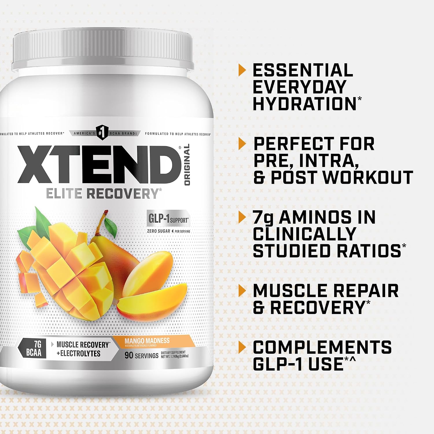Xtend Original BCAA Powder, 7g BCAAs and 2.5g L-Glutamine for Muscle Recovery Hydration and Lean Muscle, Sugar Free Intra and Post Workout Drink with Electrolytes, Watermelon Explosion, 30 Servings