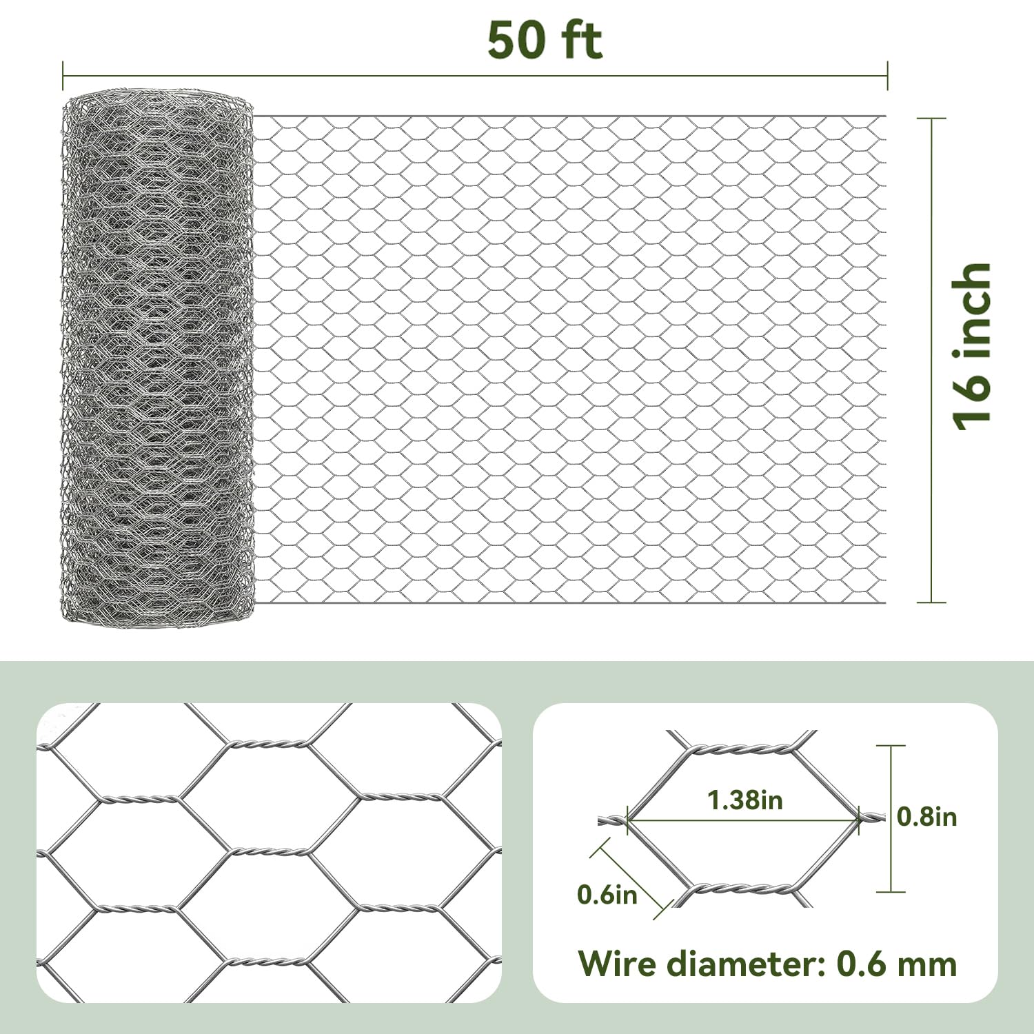 Amagabeli Chicken Wire Fencing Poultry Wire Netting 36inch x 50ft 2 Inch Hexagonal Galvanized Mesh Garden Fence Animal Barrier for Garden Protection Craft Rabbit Cage Dog Roll Chicken Coop Accessories