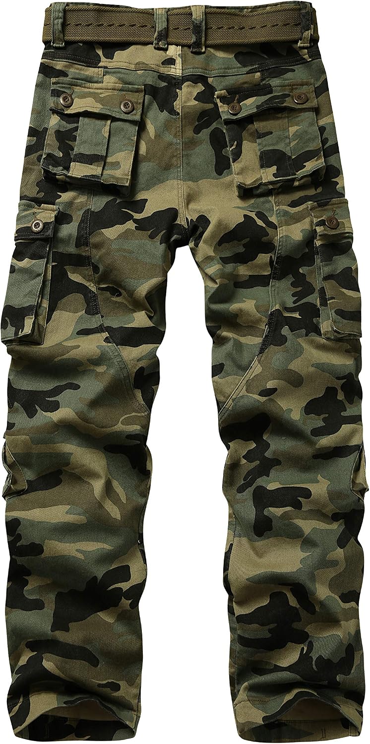 Mens Cargo Pants Camo Work Tactical Rip Stop BDU Casual Army Military Pants | 100% Cotton,Wear Resistant,Breathable,Sweat-absorbent,Men's Wild Cargo Pants with 8 Pockets,Relaxed Loose Fit Hiking Pants