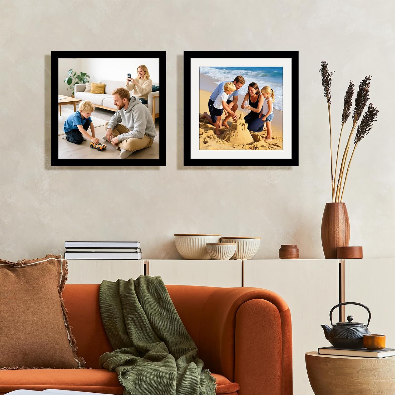 Picture Frames 8x8 2 Pack Made of Solid Wood Black for Wall Mounting and Tabletop Display