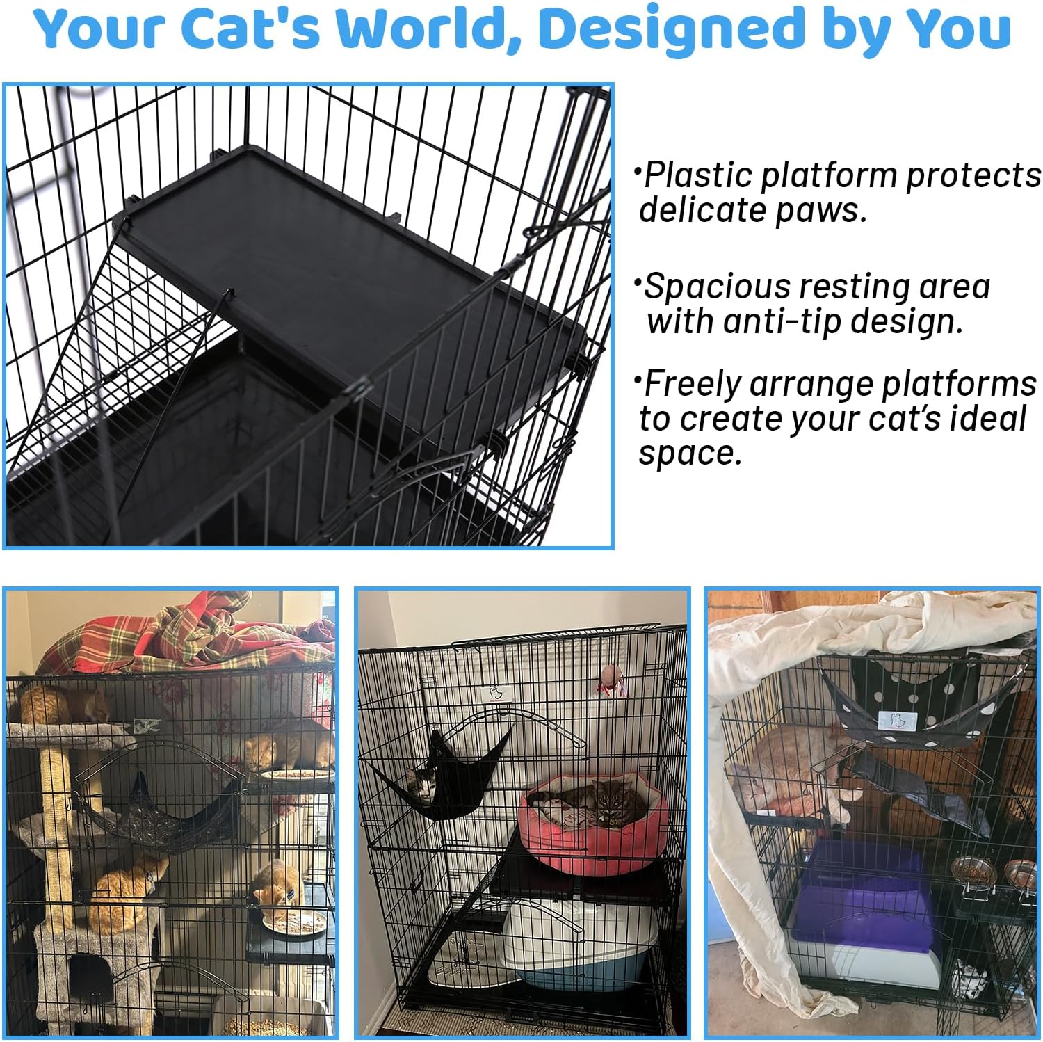 Homey Pet 51 Inch Cat Cages Indoor w/Side Door, Paw-Safe Plastic Platform