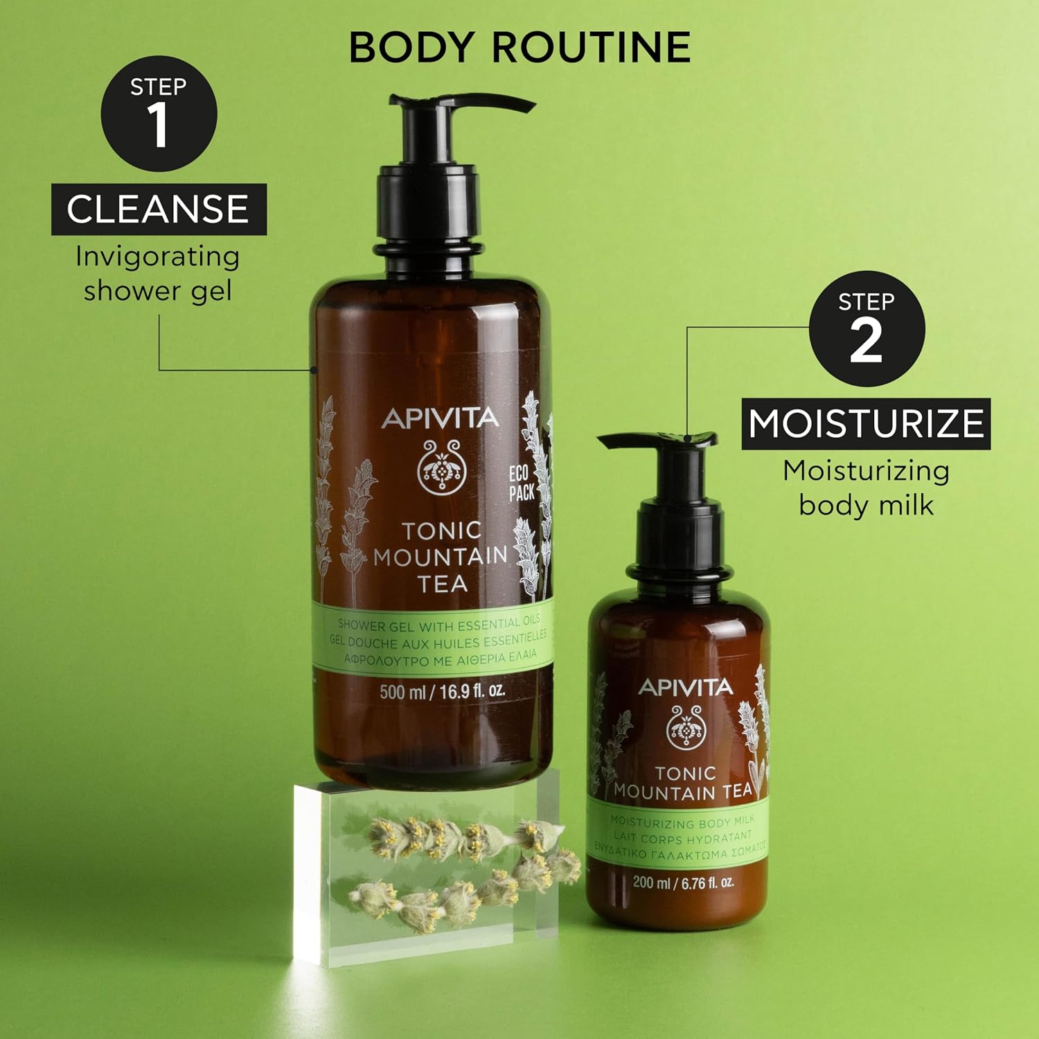 APIVITA Tonic Mountain Tea Shower Gel | Gently Cleanses, Revitalizes & Preserves Moisture with Mountain Tea, Propolis & Essential Oils
