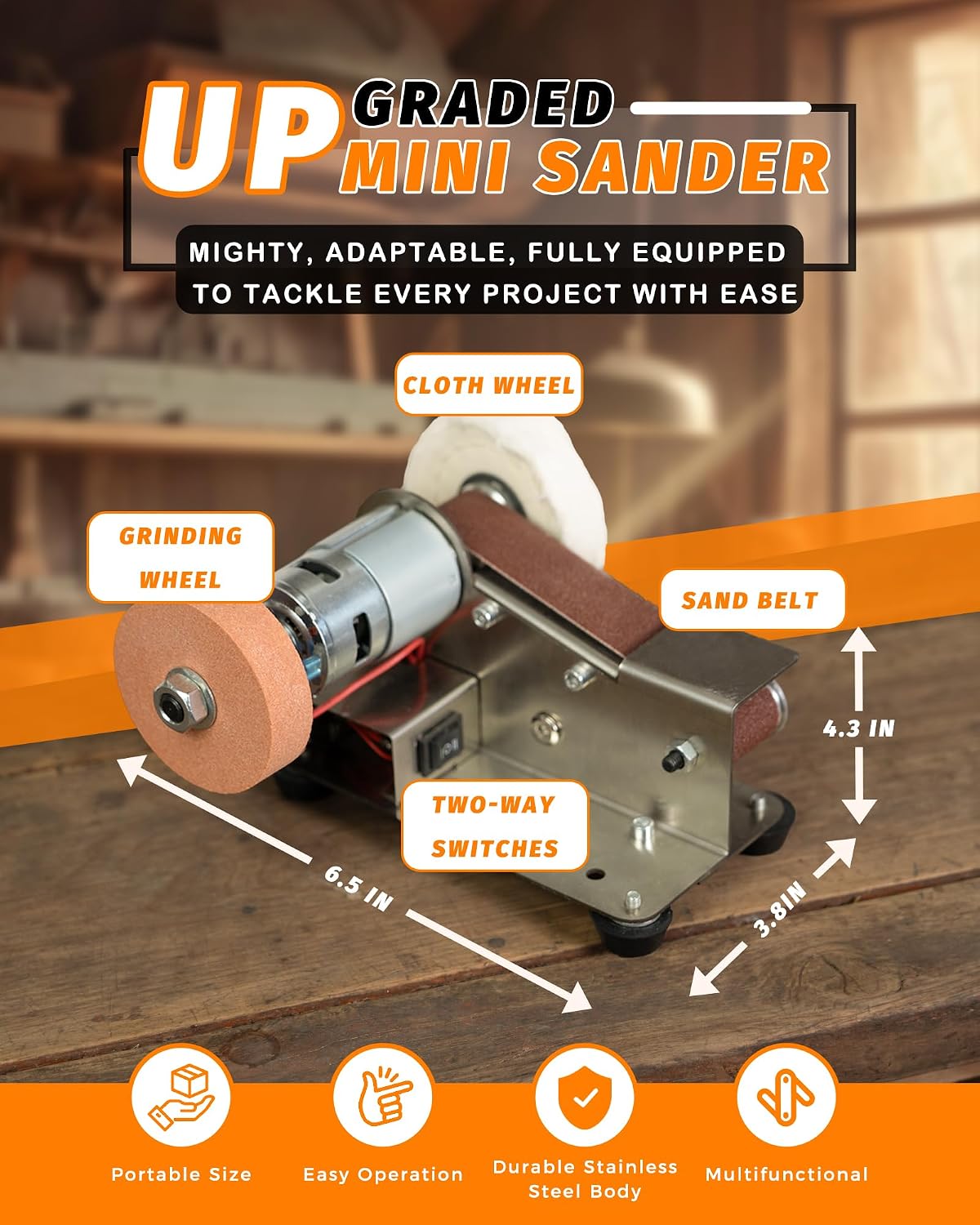 Mini Belt Sander, Electric Small Sander Knife Sharpener, 5"x6.8"x5.5" | Compact Design, Multi-Purpose, Electric Powered, Knife Sharpening, Portable Sander