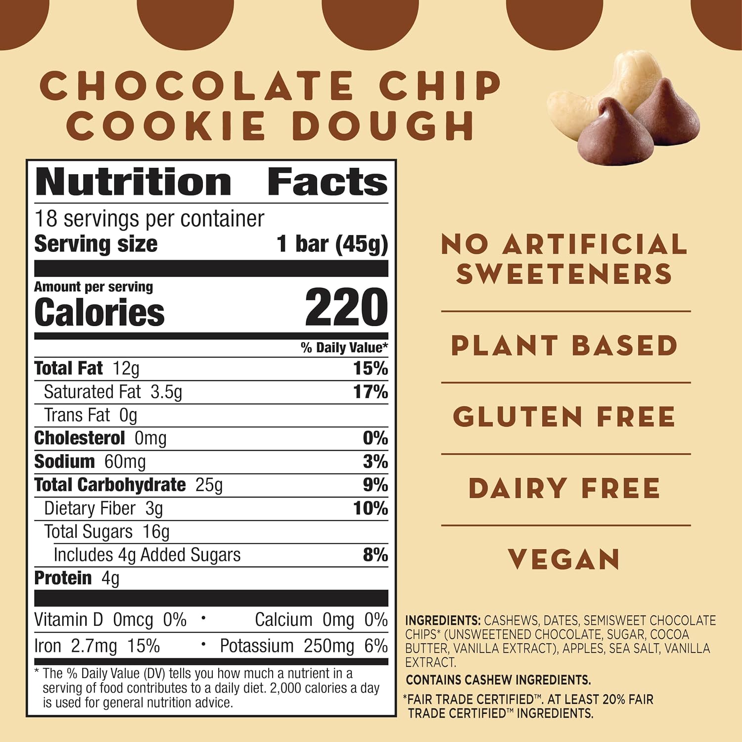 Larabar Chocolate Chip Cookie Dough, Fruit & Nut Bars, 18 ct, 28.8 oz