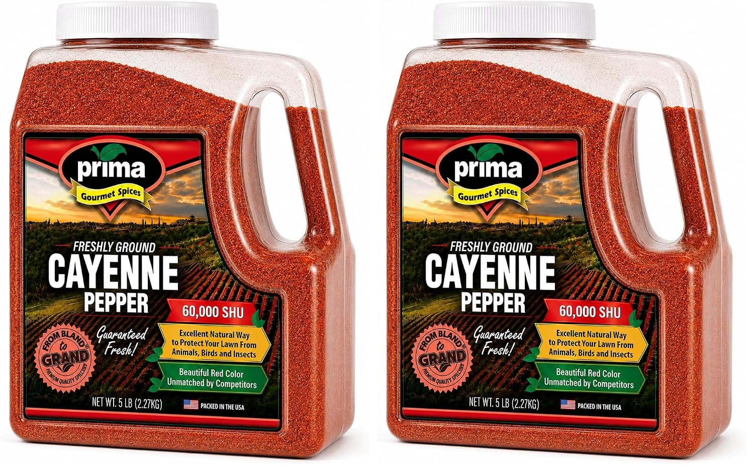 Prima Spice Cayenne Pepper Powder 5 LBS Bulk Kitchen Jug | 60, 000 SHU (Extra Hot) | All Natural