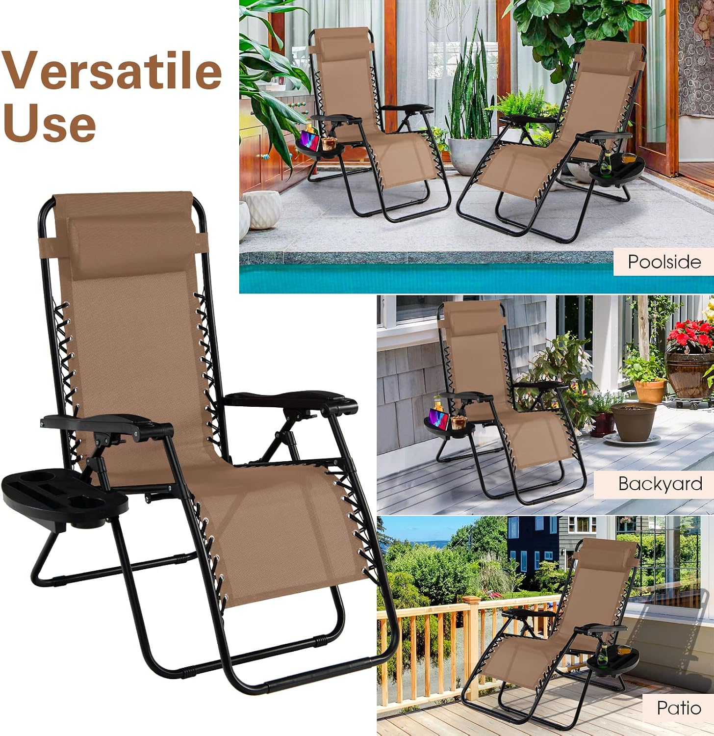 Goplus Zero Gravity Lounge Chairs, 160°Adjustable Folding Recliner w/Pillow and Cup Holder, 350LBS Comfy Outdoor Lounge Chairs for Patio, Lawn, Yard & Camp(1, Gray)