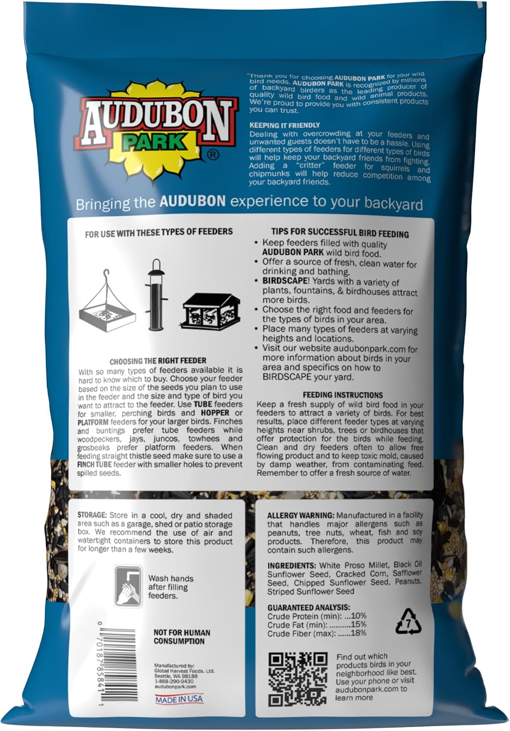 Audubon Park Songbird Blend Wild Bird Food, Bird Food for Outside Feeders, 14-Pound Bag | Year-round outdoor bird food for outside feeders