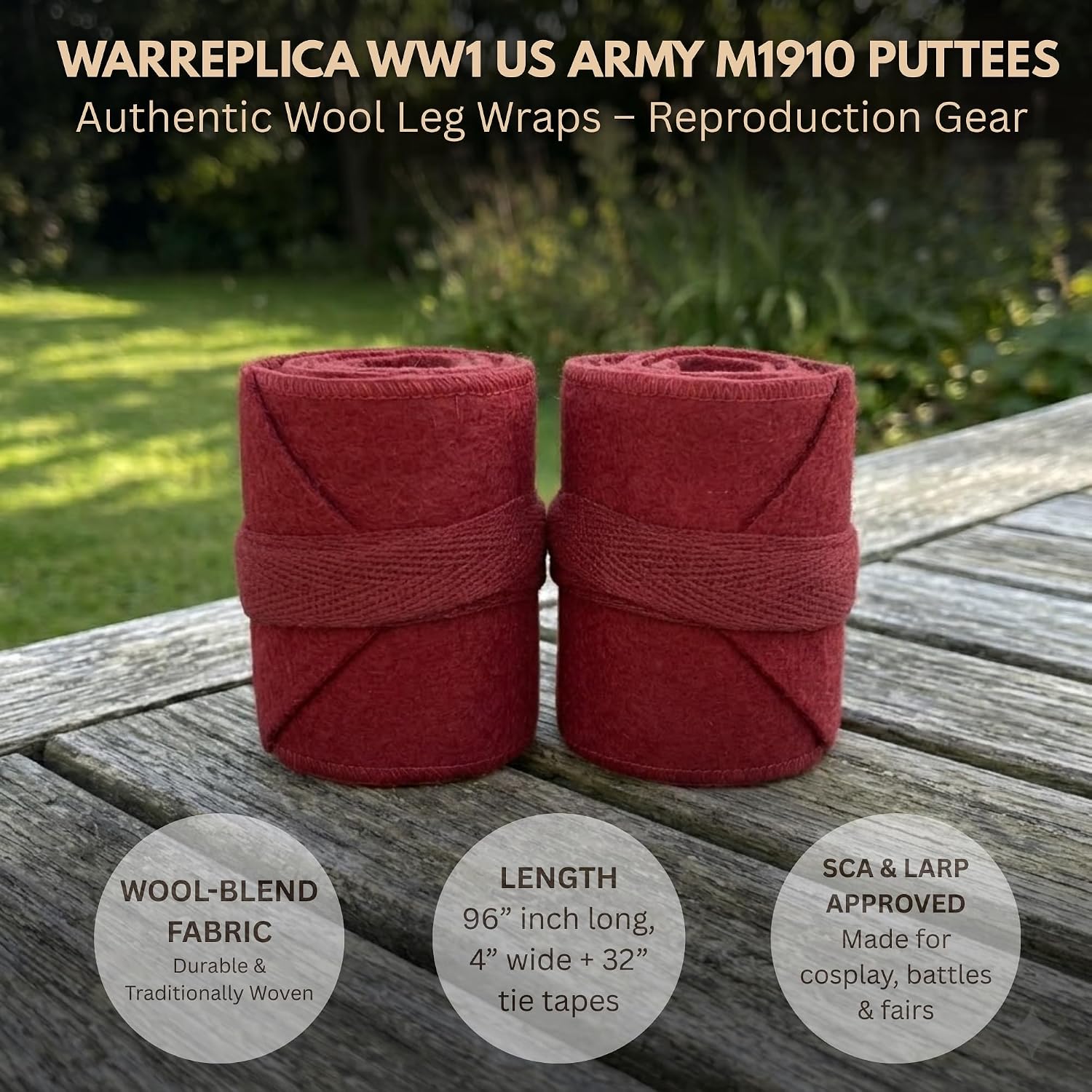 warreplica WW1 US Army M1910 Puttees Leggings Wraps/WW1 US Army Leg Wraps Gear Putty–Historical Reproduction Military Gaiters