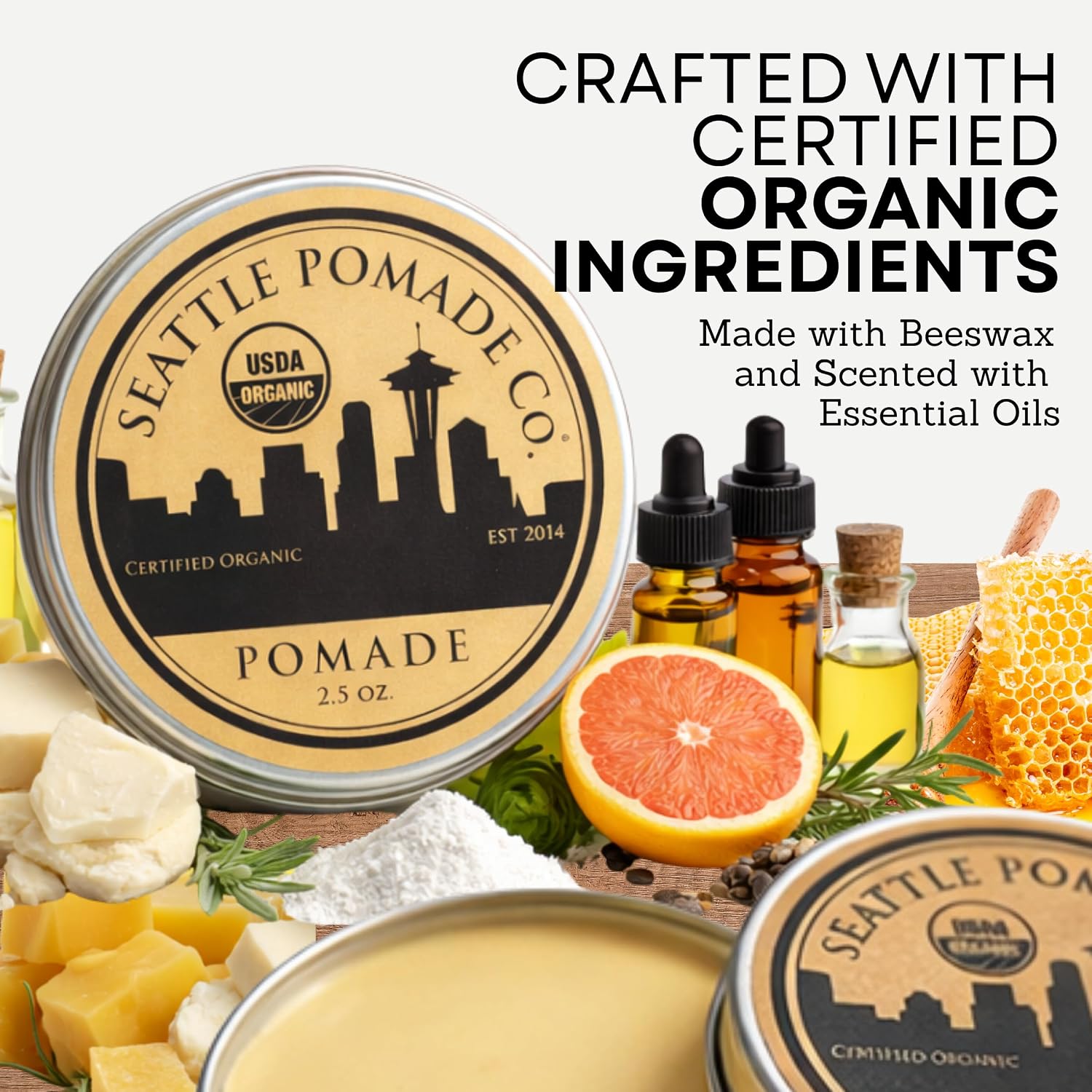 Seattle Pomade Co. USDA Certified Organic Pomade. Medium Hold & High Shine, Hair Styling Formula Non GMO