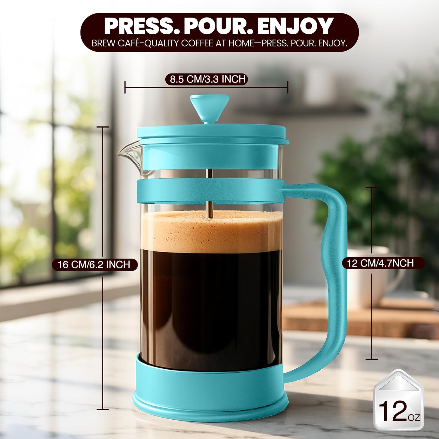 Utopia Kitchen Borosilicate Glass French Press Coffee Maker 34 Oz, Black | Heat-Resistant Cafetiere & Tea Maker, Thickened Glass Coffee Press for Travel and Camping
