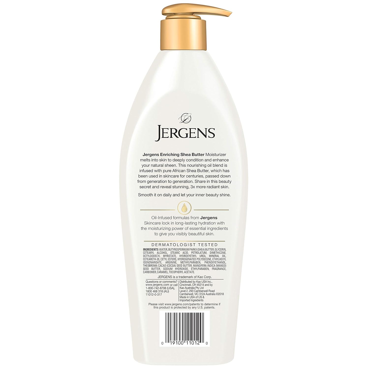 Jergens Shea Butter Body Lotion, Deep Moisturizer for Dry Skin, 16.8 fl oz | Enriching Hand and Body Lotion, Vitamin E, Extremely Dry Skin Relief, 2.5X More Radiant Skin, Deep Conditioning